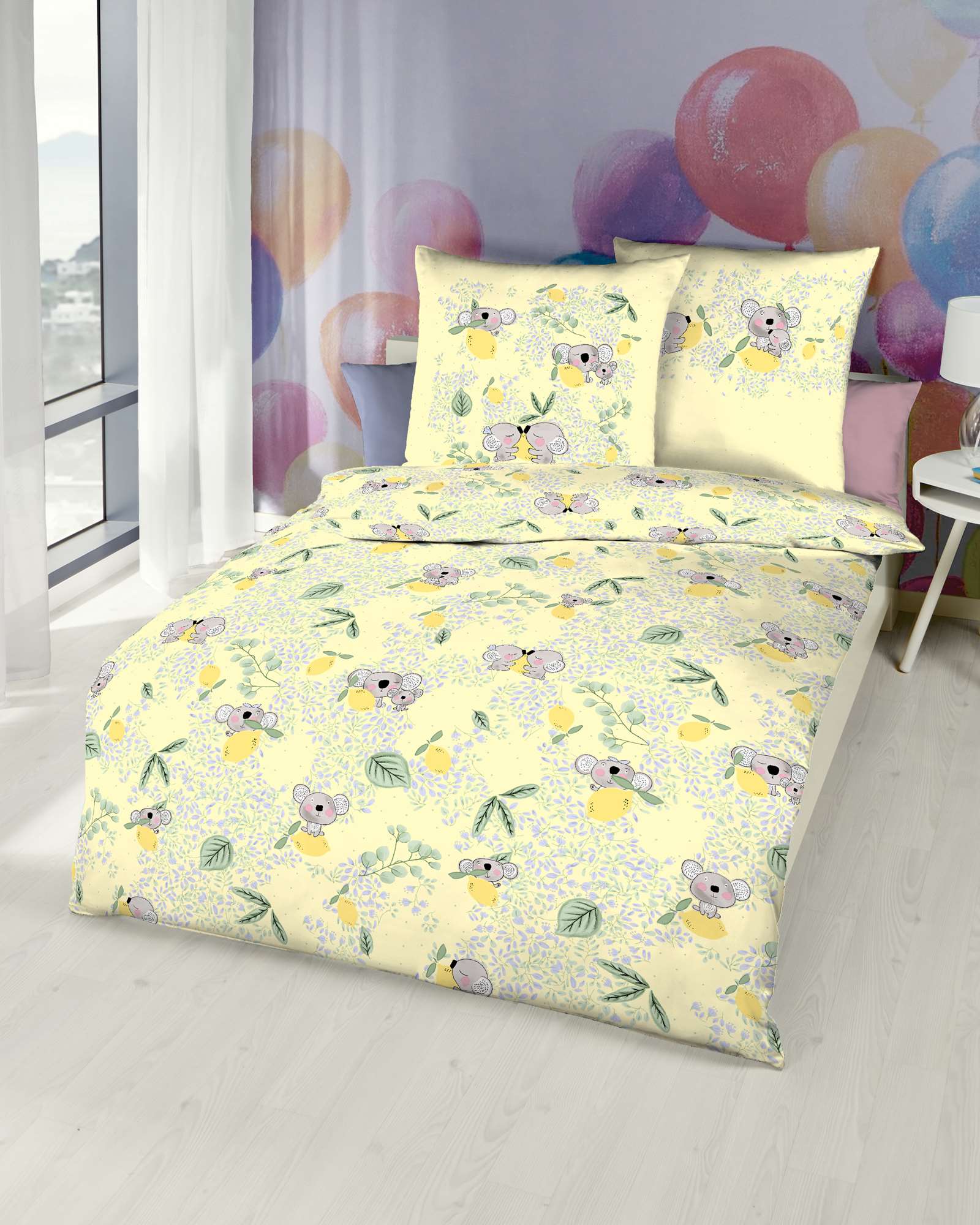 Biber-Bettwaesche-kaeppel-382-Koalas-04-gelb-Junior Biber-Bettwäsche gelb