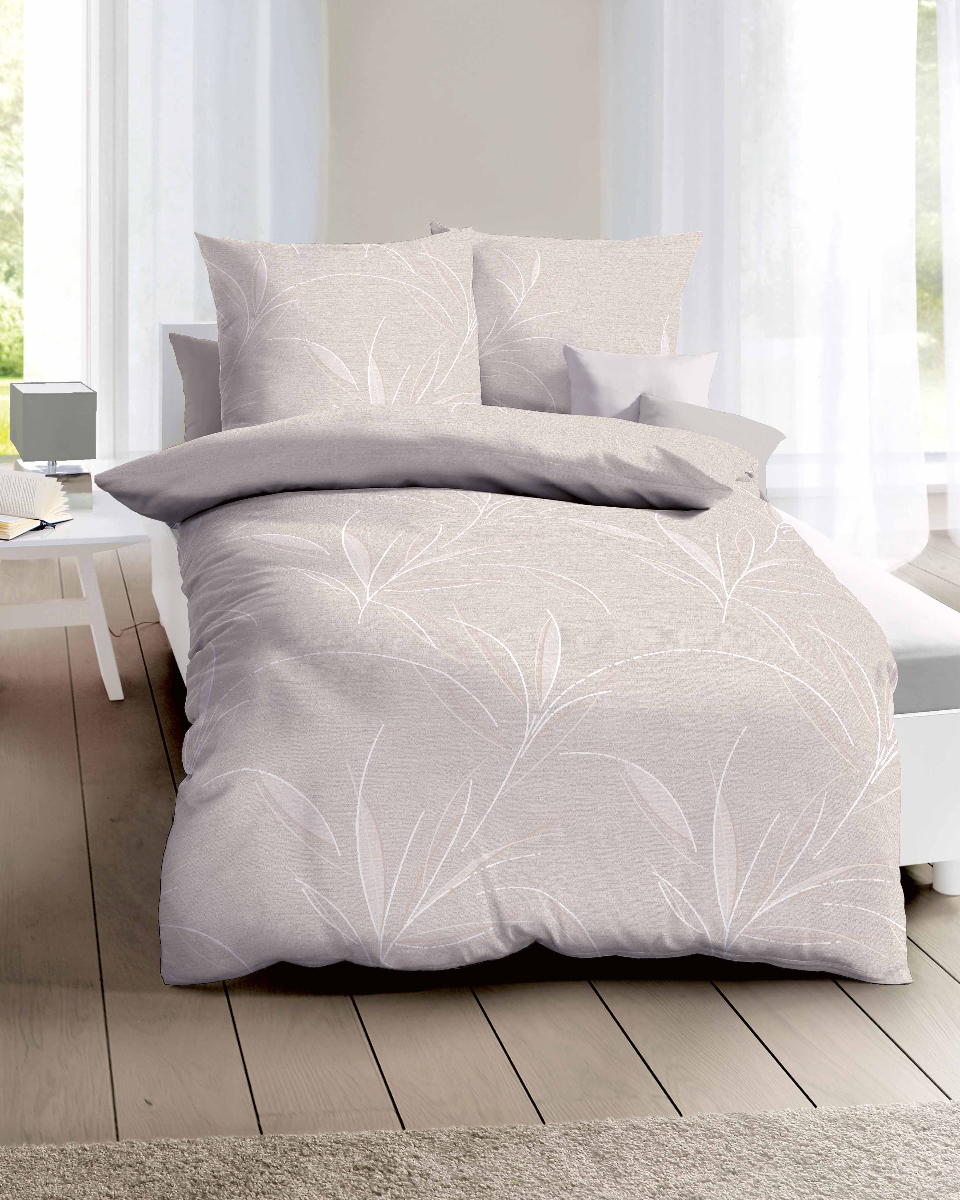 Mako Satin Bettwäsche 576 natur mit floralem Muster