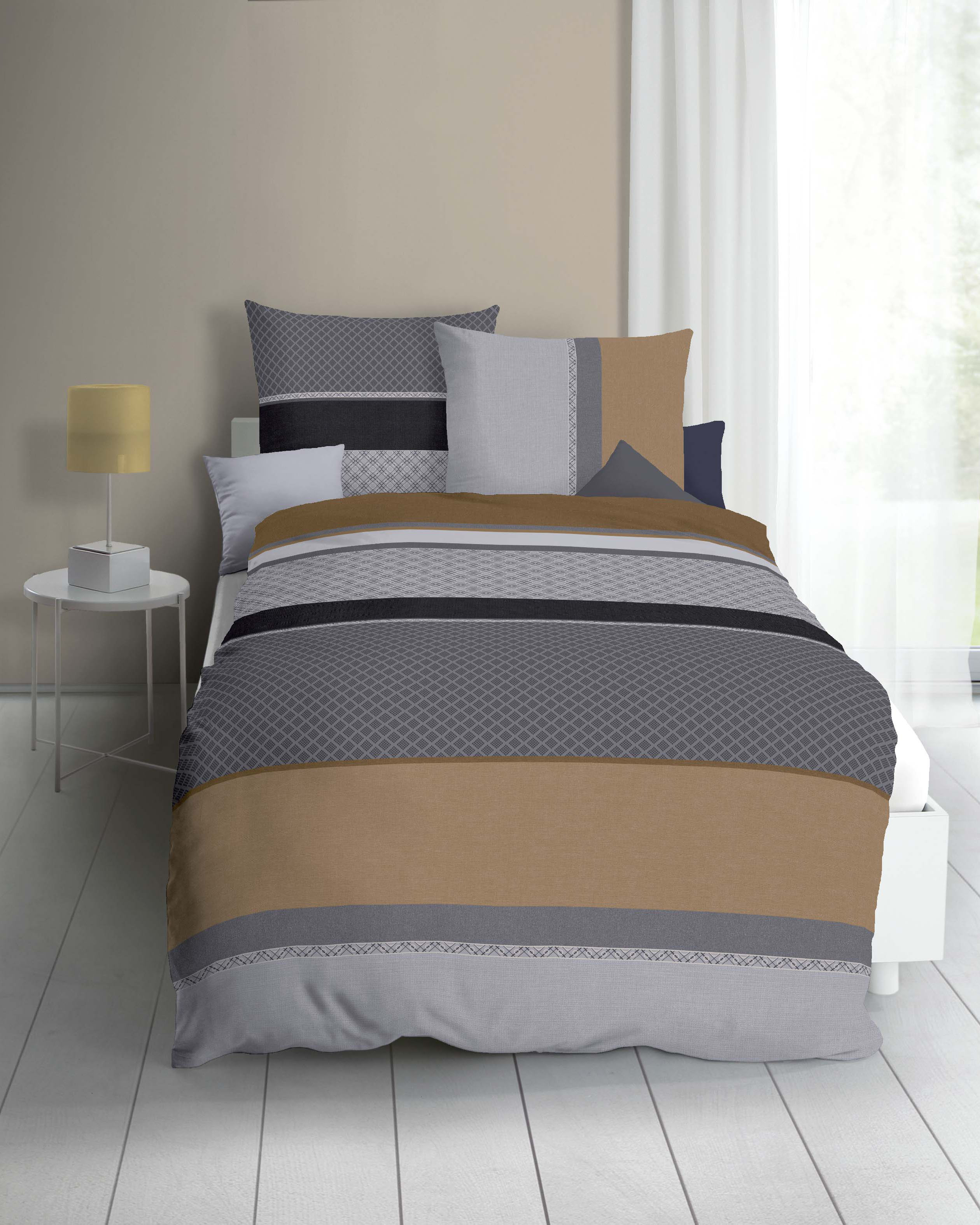 Mako Satin Bettwäsche mit Streifen-Muster in Gold