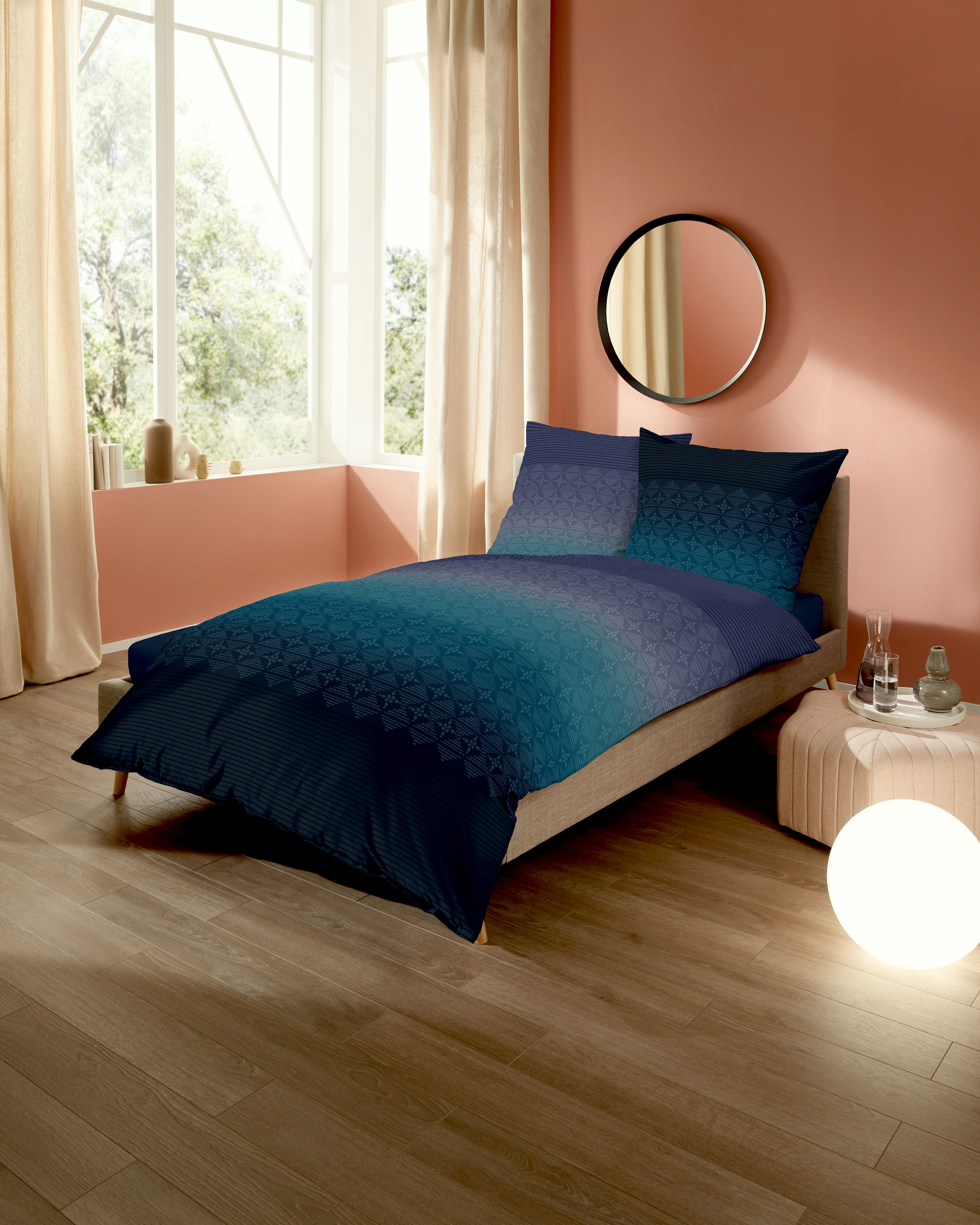 Mako Satin Bettwäsche mit Grafik-Muster in Blau