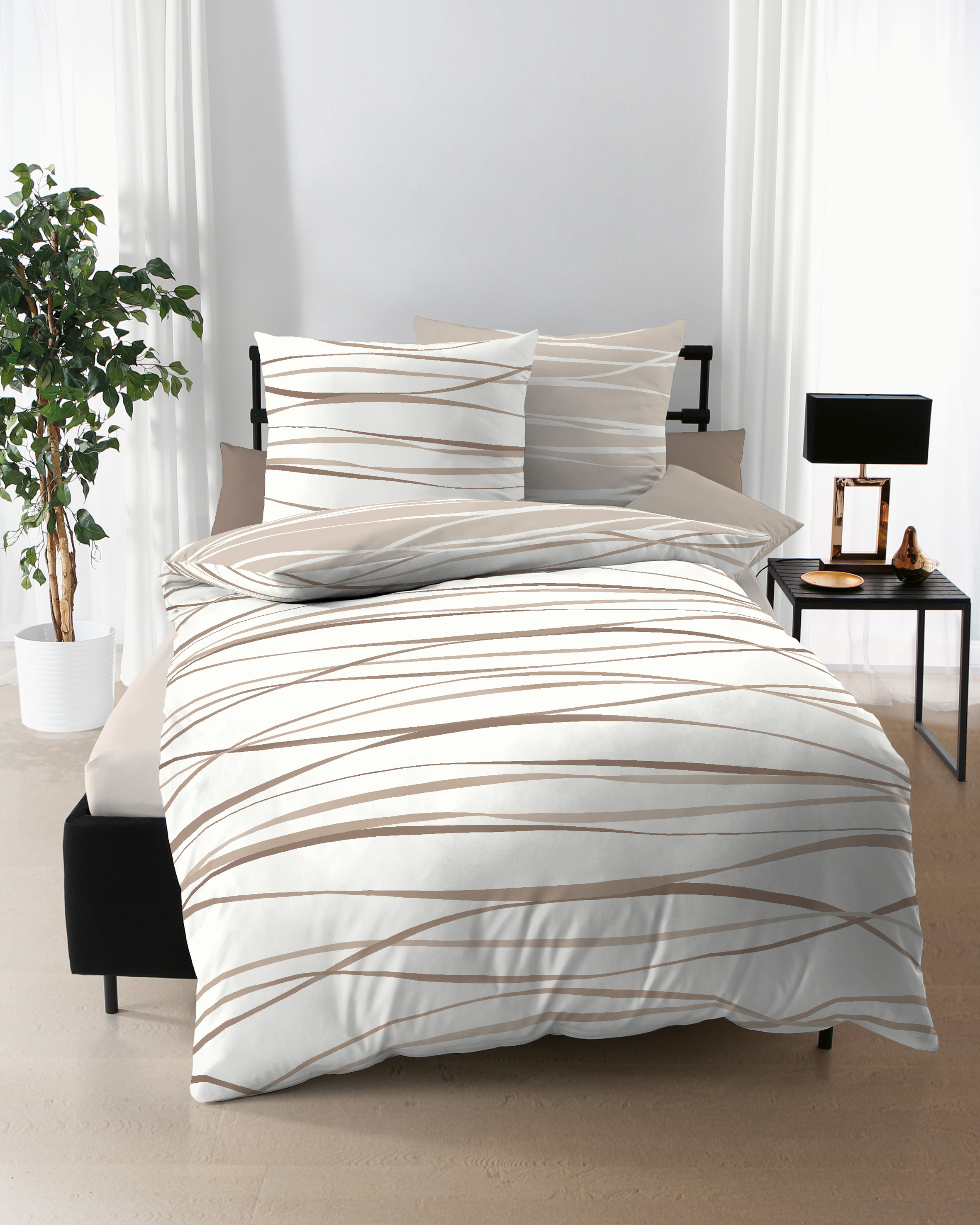 Dessin-584-Motion-Colorit-46-natur-MAPPING Mako Satin Bettwäsche natur créme