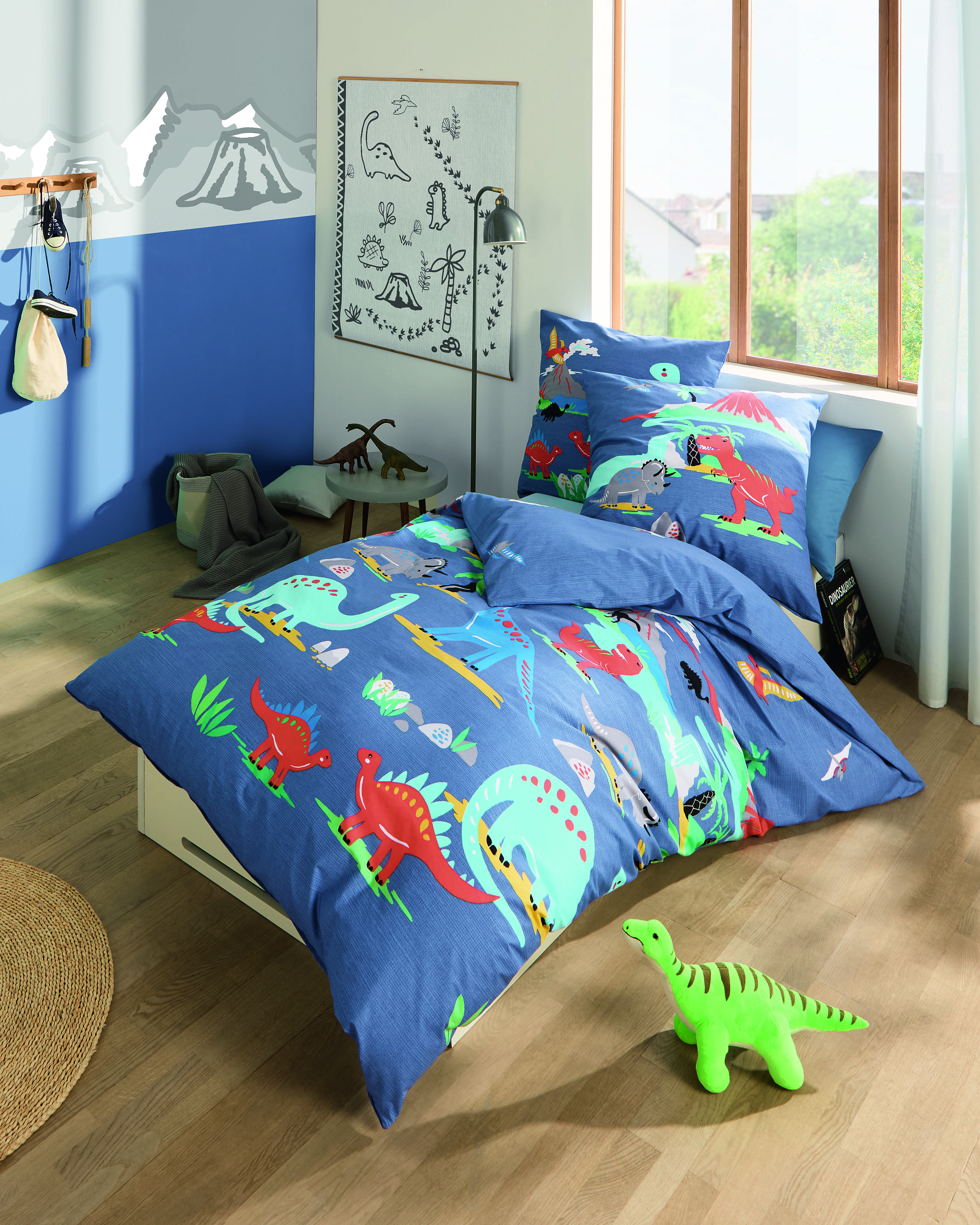 Kinder Biber Bettwäsche mit Dinosaurier in Blau Kinder Biber Bettwäsche mit Dinosaurier in Blau