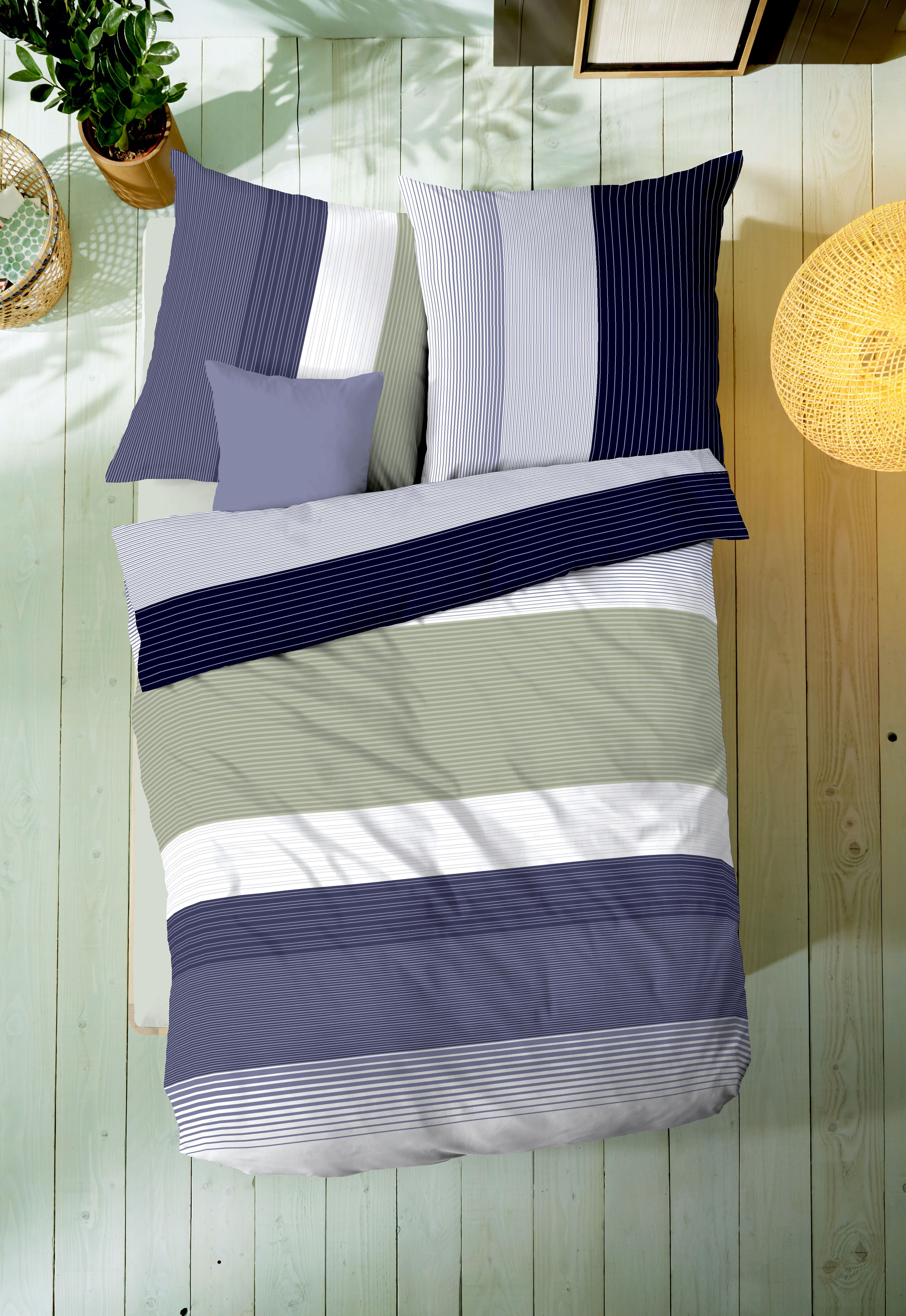 Mako Satin Bettwäsche mit Streifen-Muster in Blau