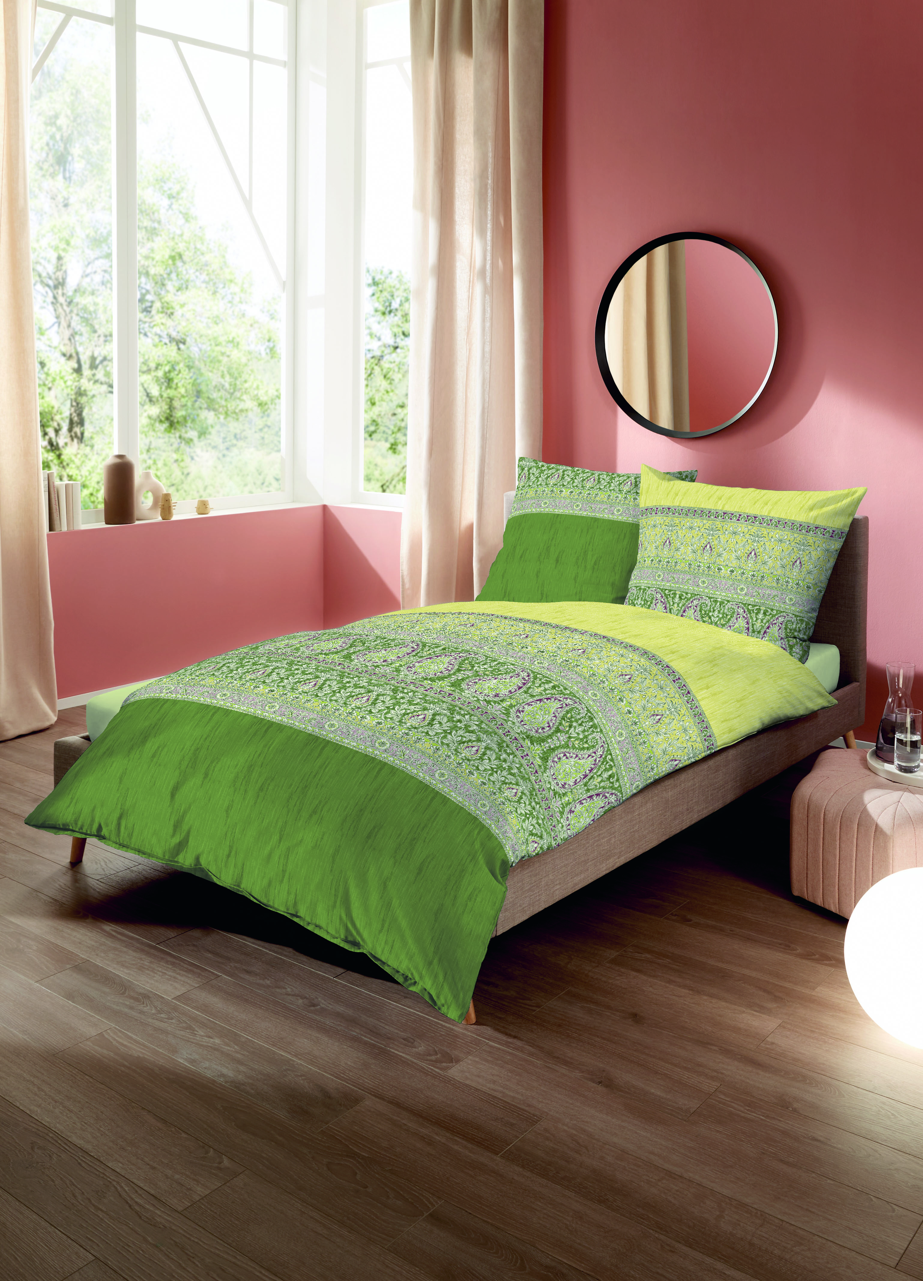 Mako Satin Bettwäsche mit Paisley-Muster in Oliv-Grün