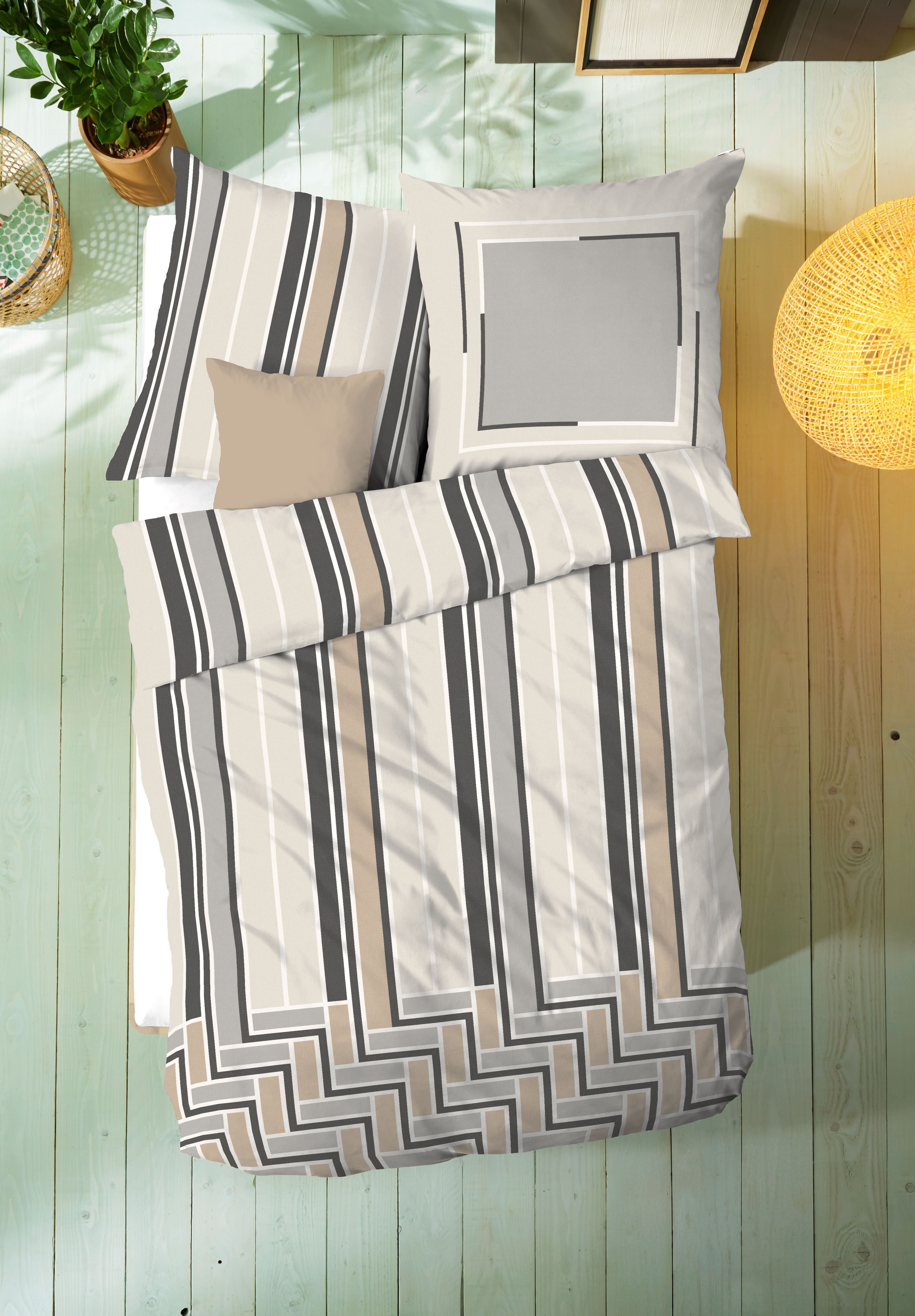 Mako Satin Bettwäsche mit Streifen-Muster in Natur