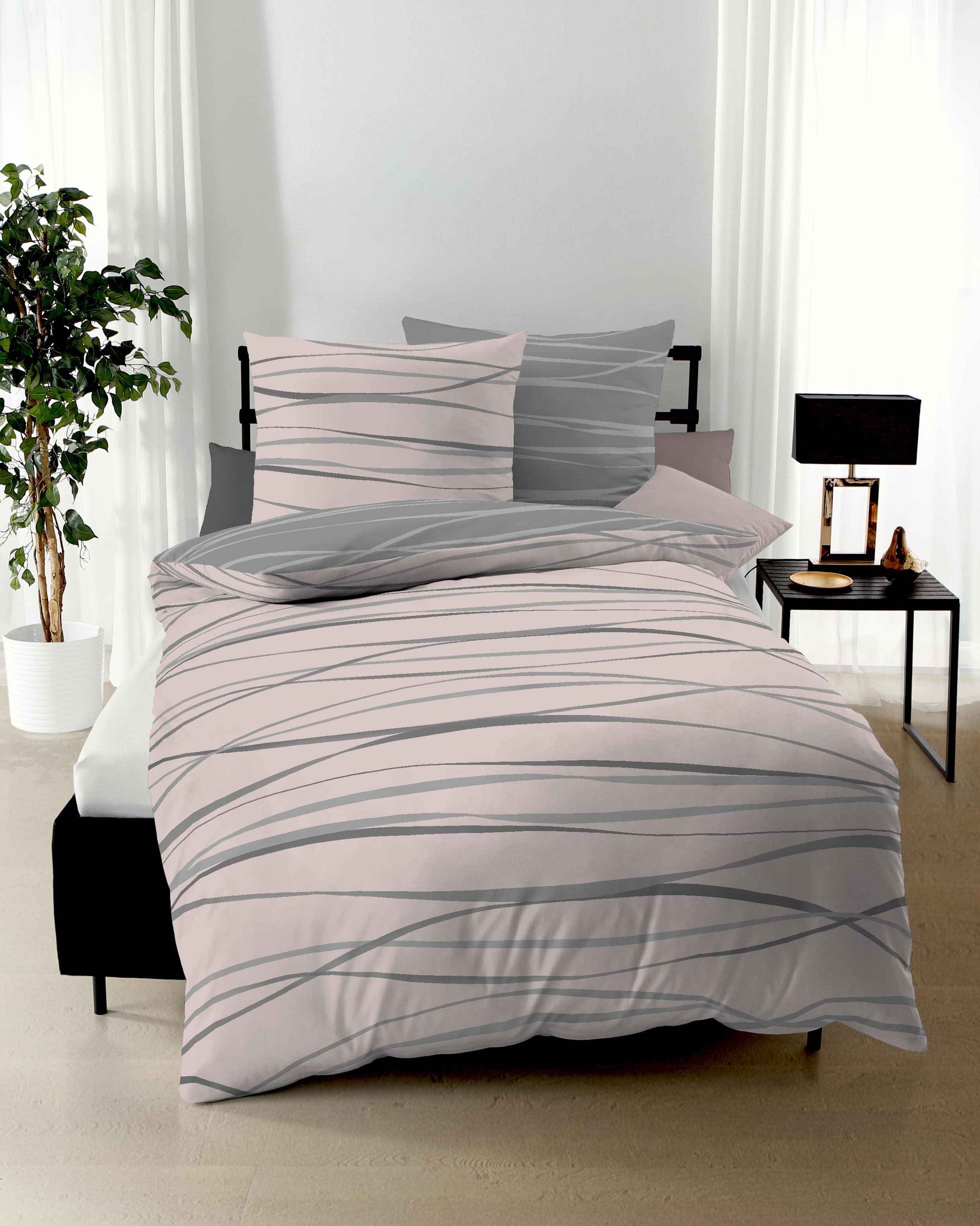 Mako Satin Bettwäsche 584 rosa gestreift