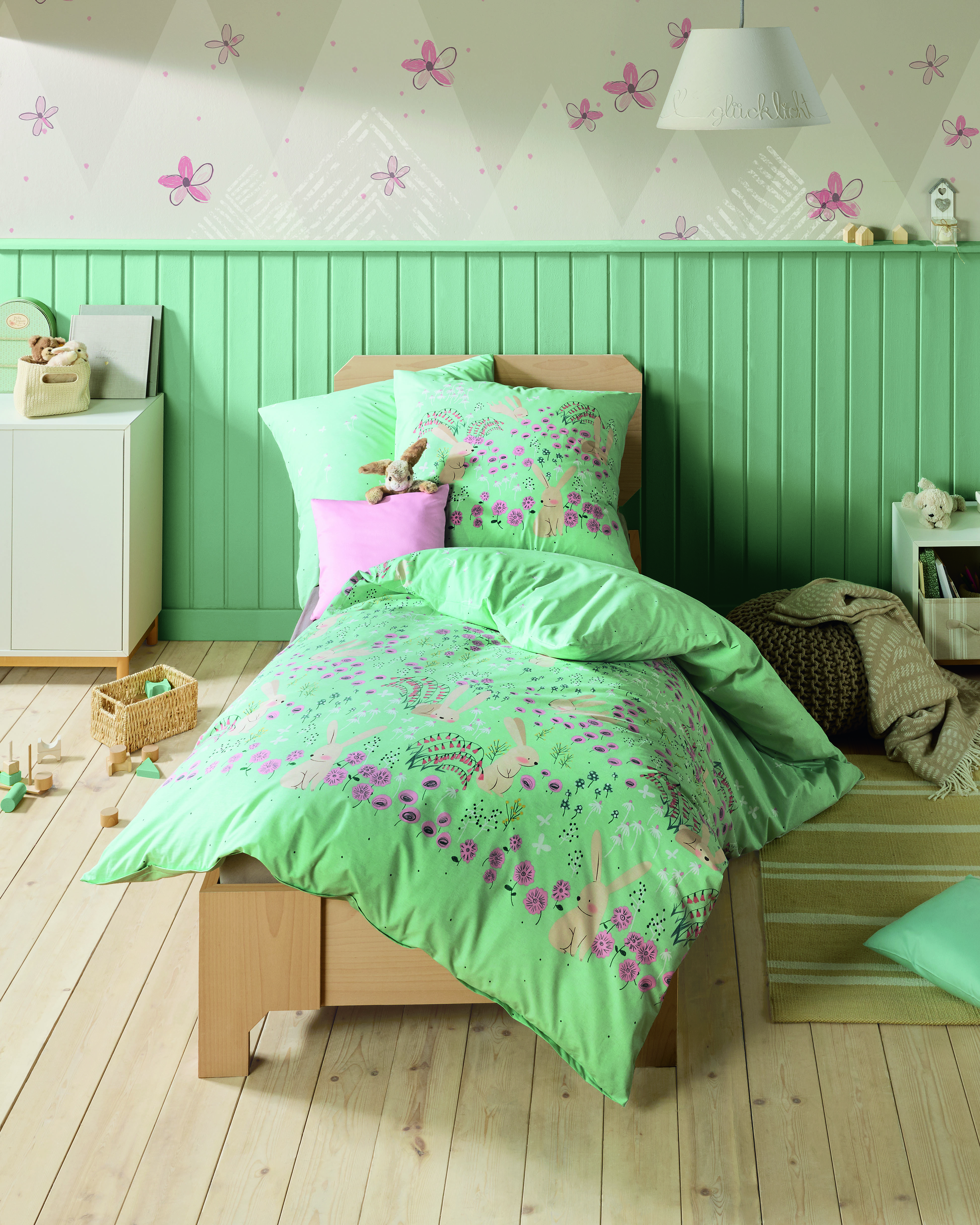 Dessin-583-Bunnys-Colorit-23-jade Renforcé Bettwäsche jade-grün