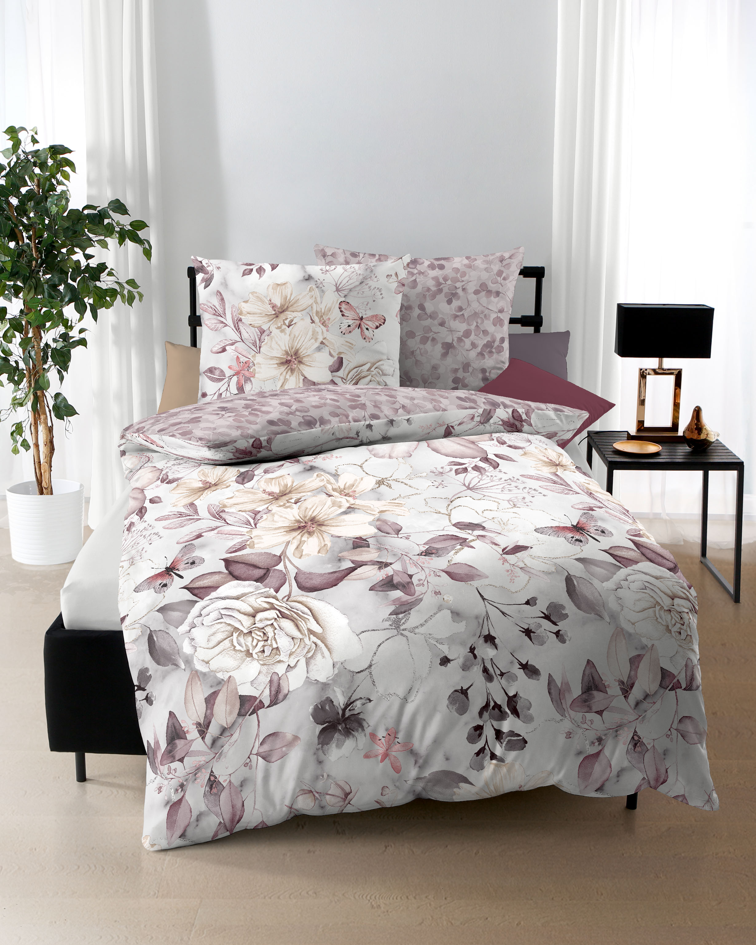 Dessin-277-Green-Garden-Colorit-35-rosenholz-Mapping Mako Satin Bettwäsche rosenholz