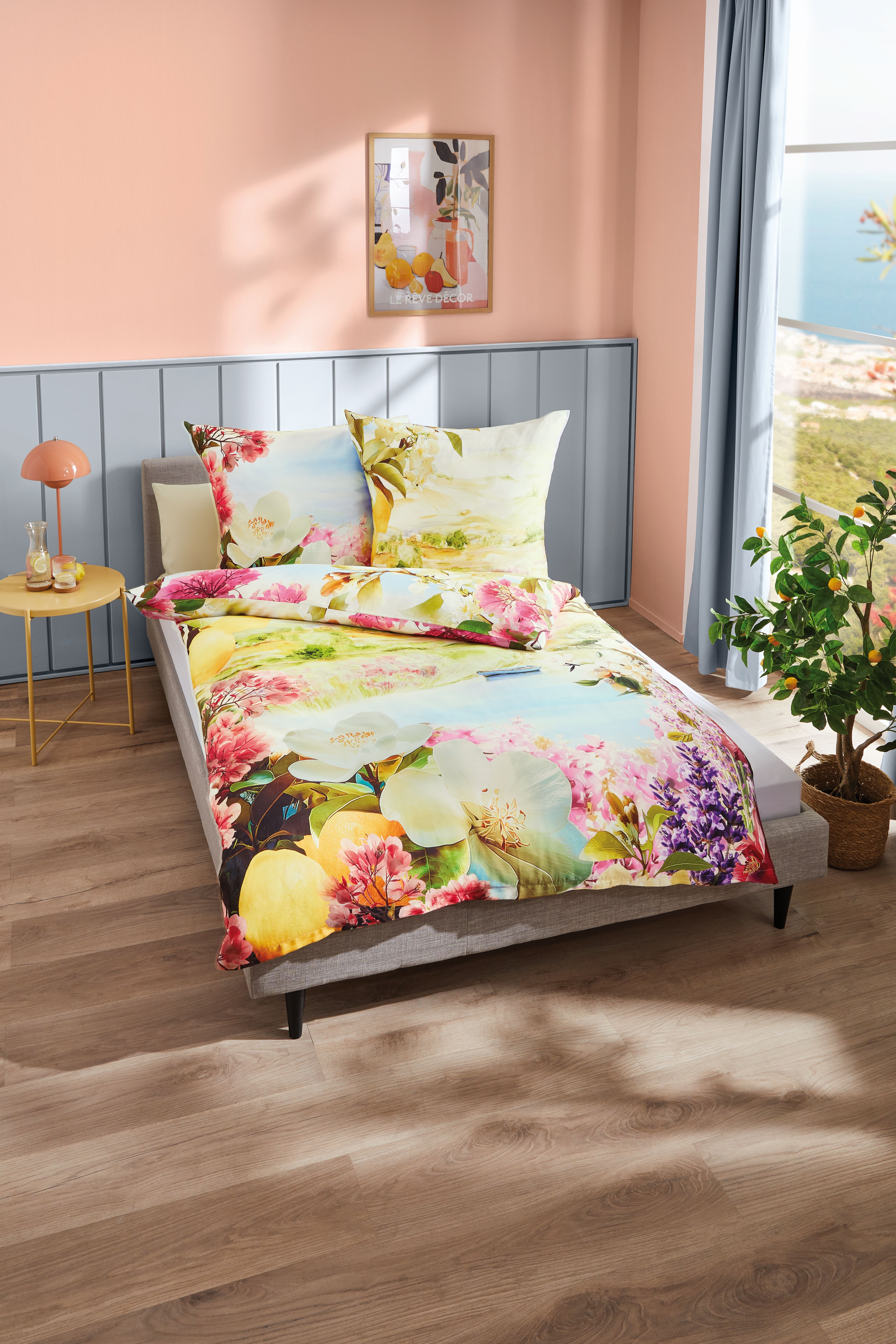 Mako Satin Bettwäsche 655 bunt mit Blumen-Motiv