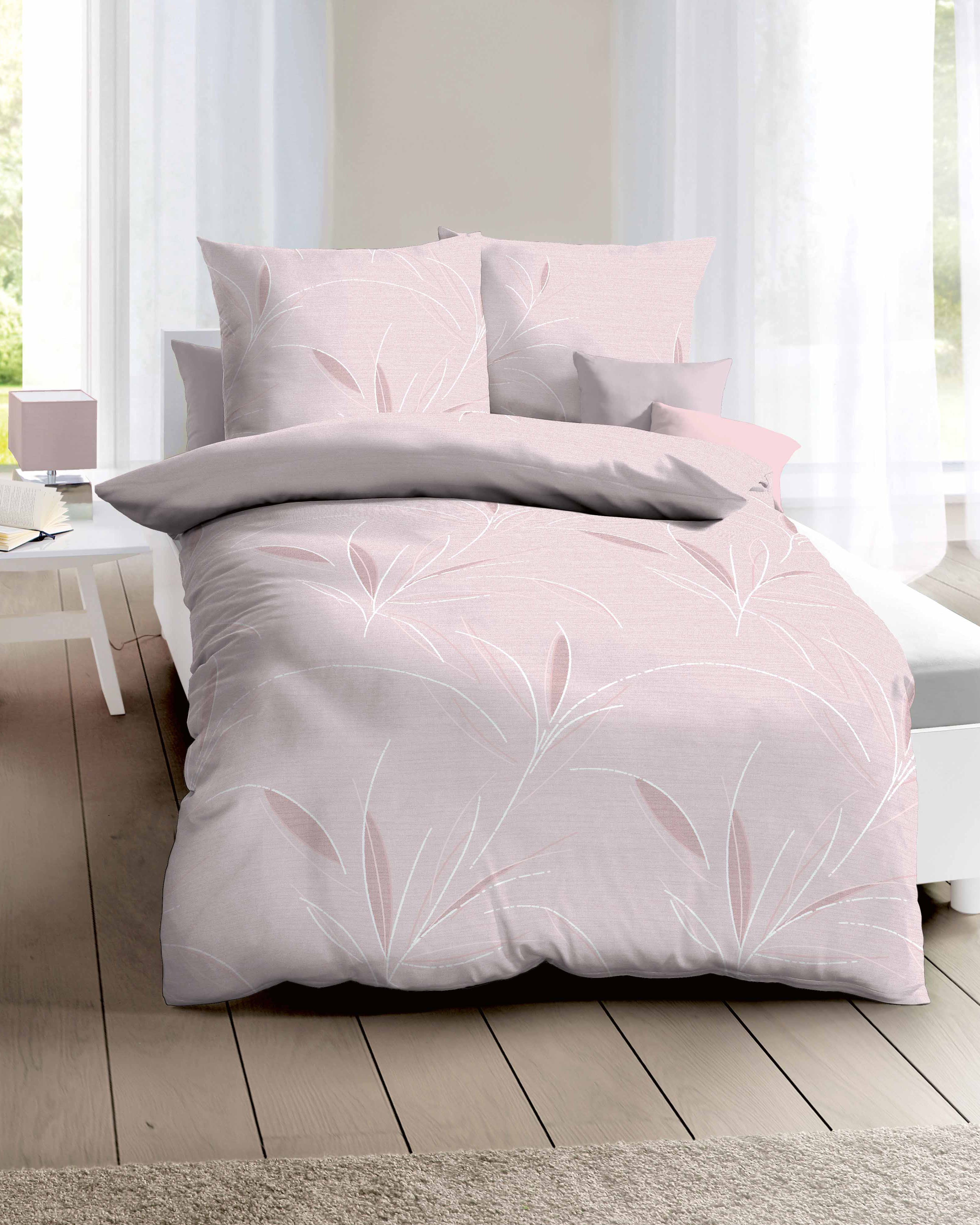 Mako Satin Bettwäsche 576 rosé mit floralem Muster