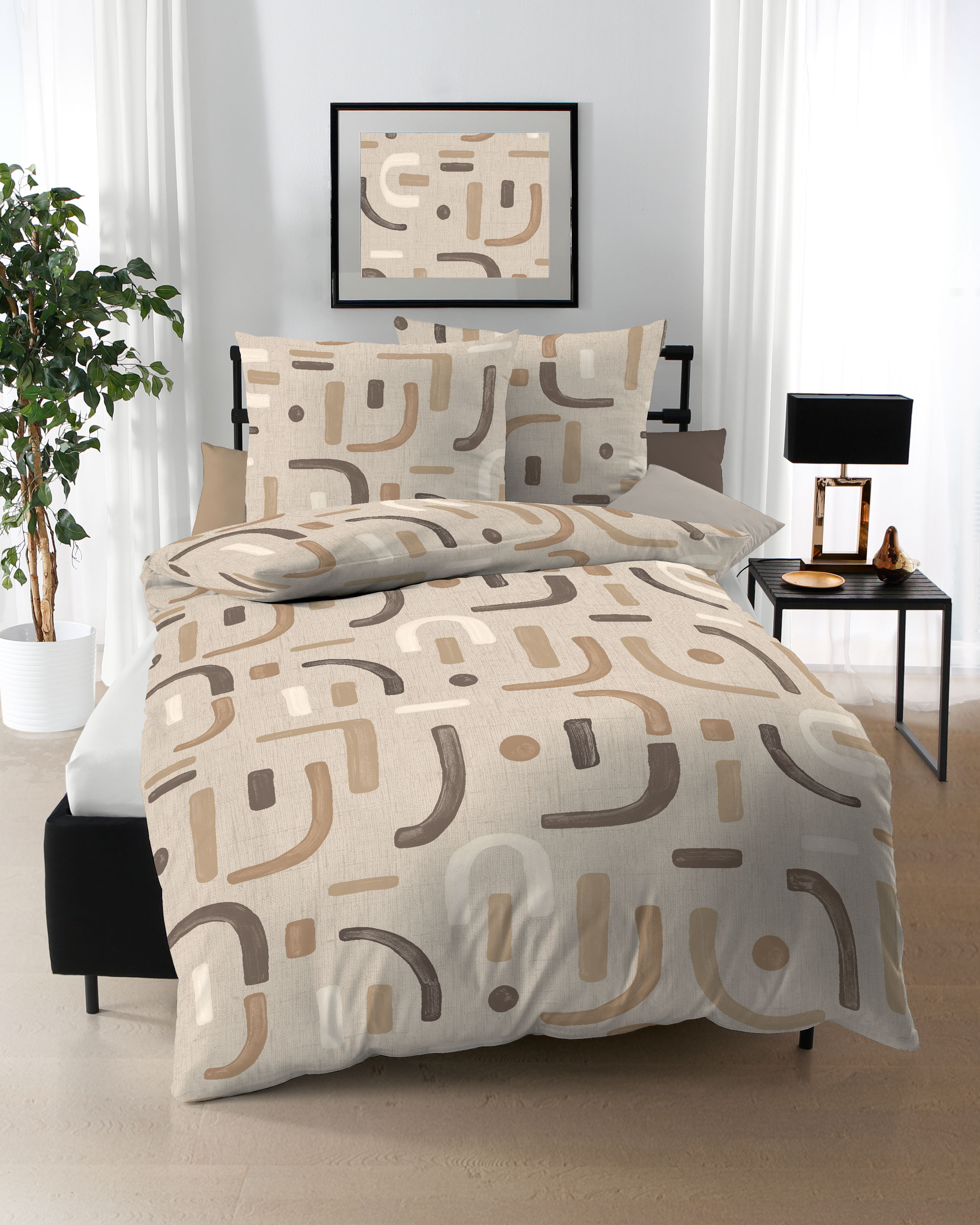 Biber Bettwäsche mit Allover Print 505 cappuccino-braun