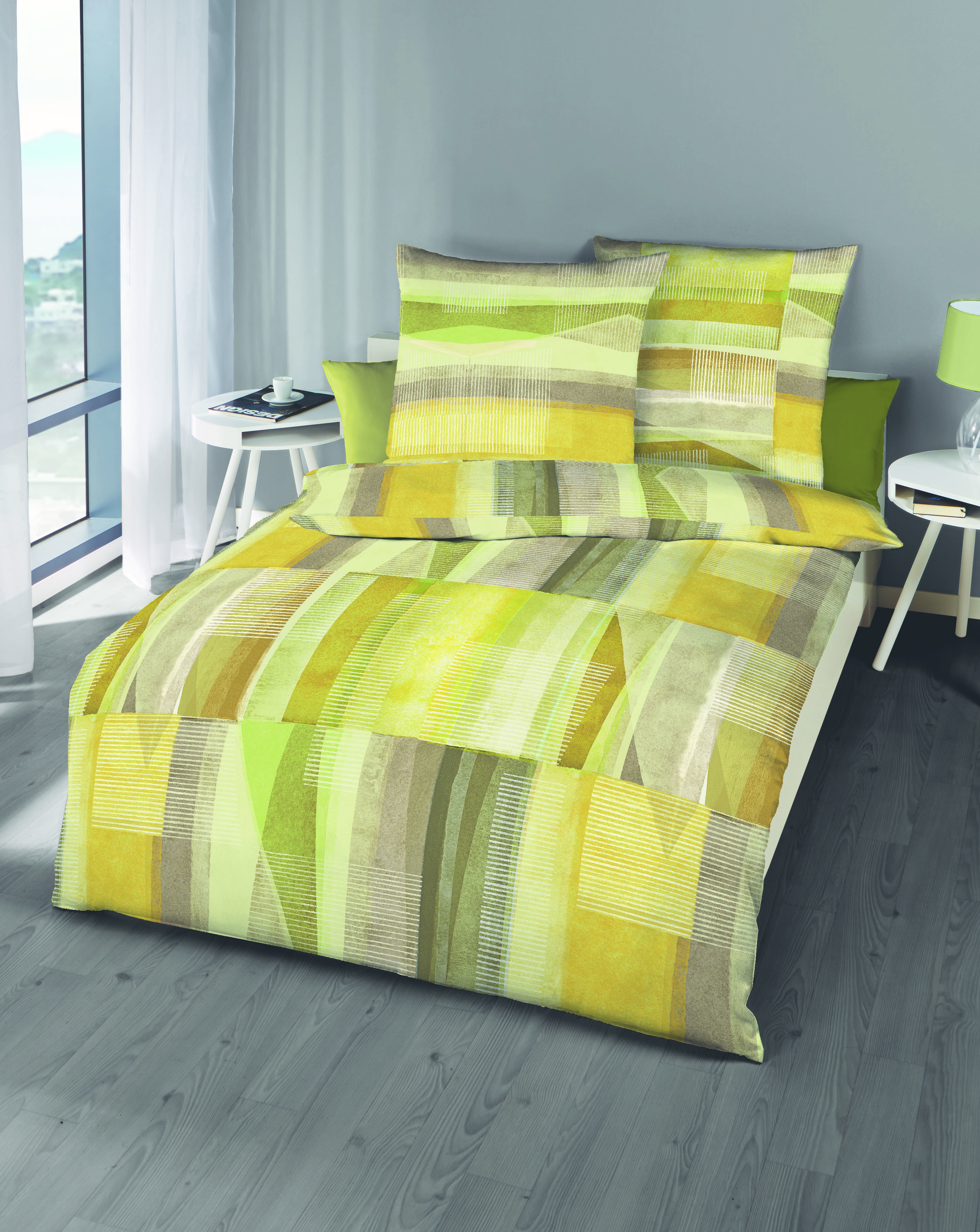 Mako Satin Bettwäsche mit Grafik-Muster in Kiwi-Grün