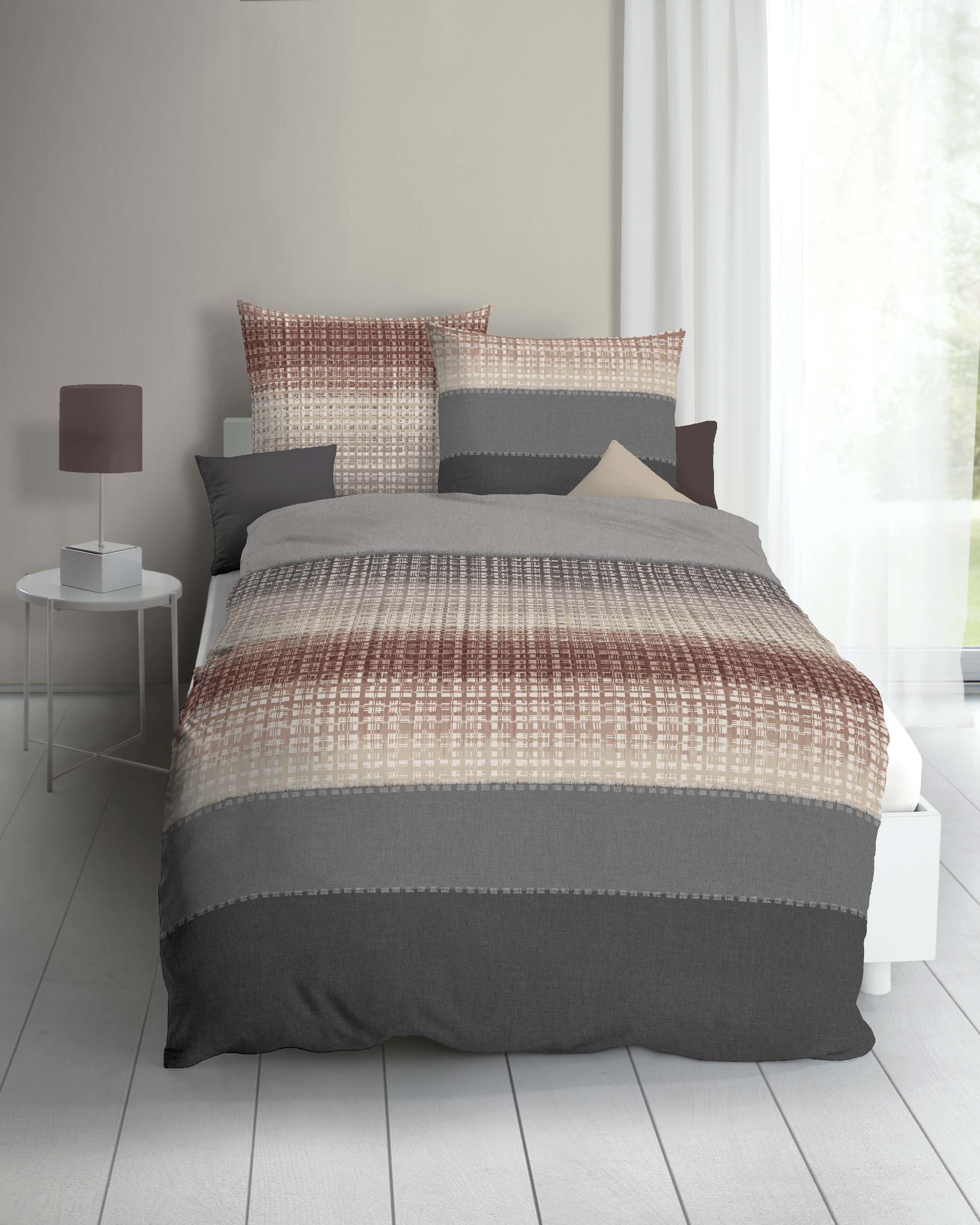 Mako Satin Bettwäsche mit Streifen-Muster in Mocca-Braun