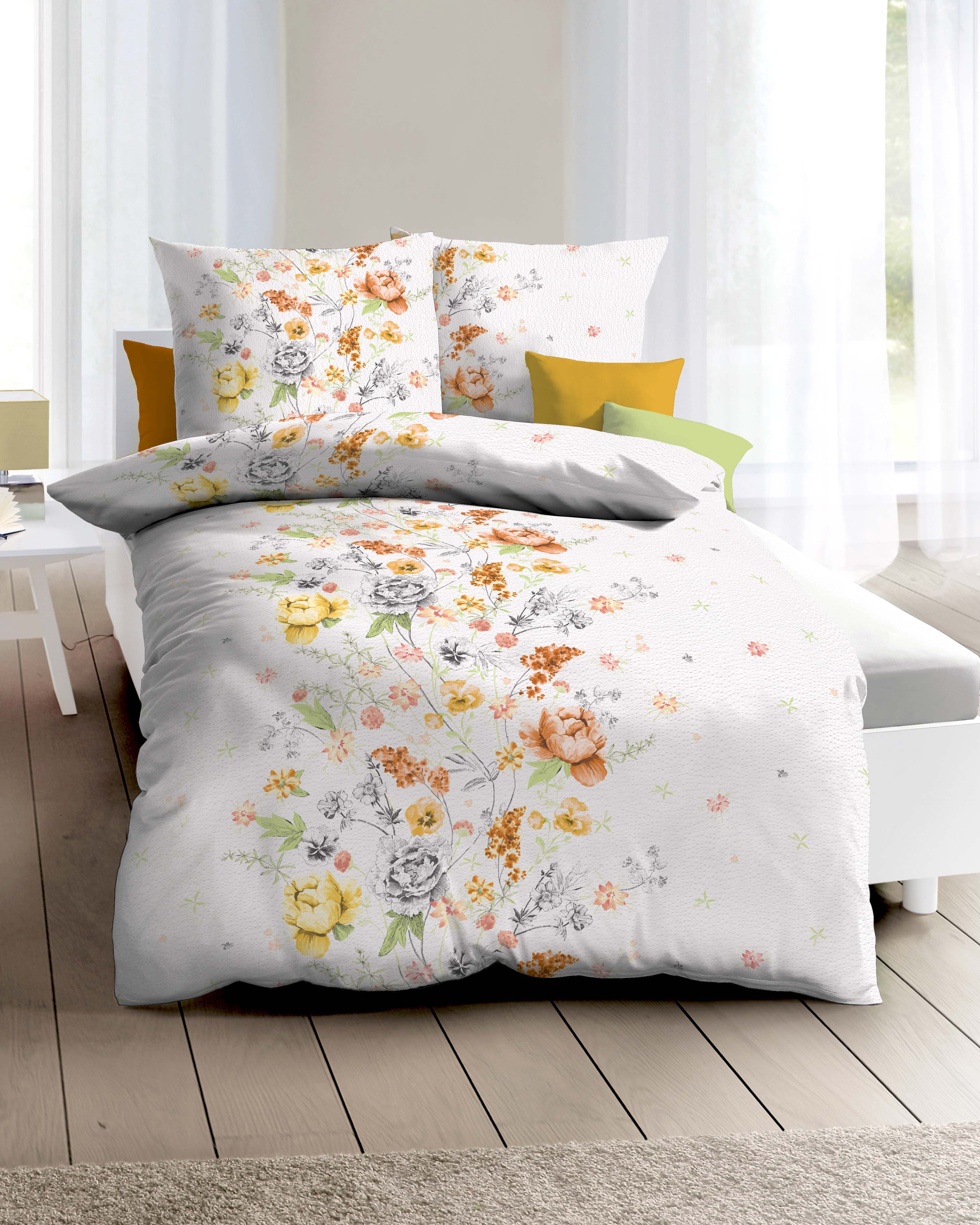 Dessin-275-Aurelia-Colorit-17-mandarine-Seersucker-Mapping Seersucker Bettwäsche mandarine