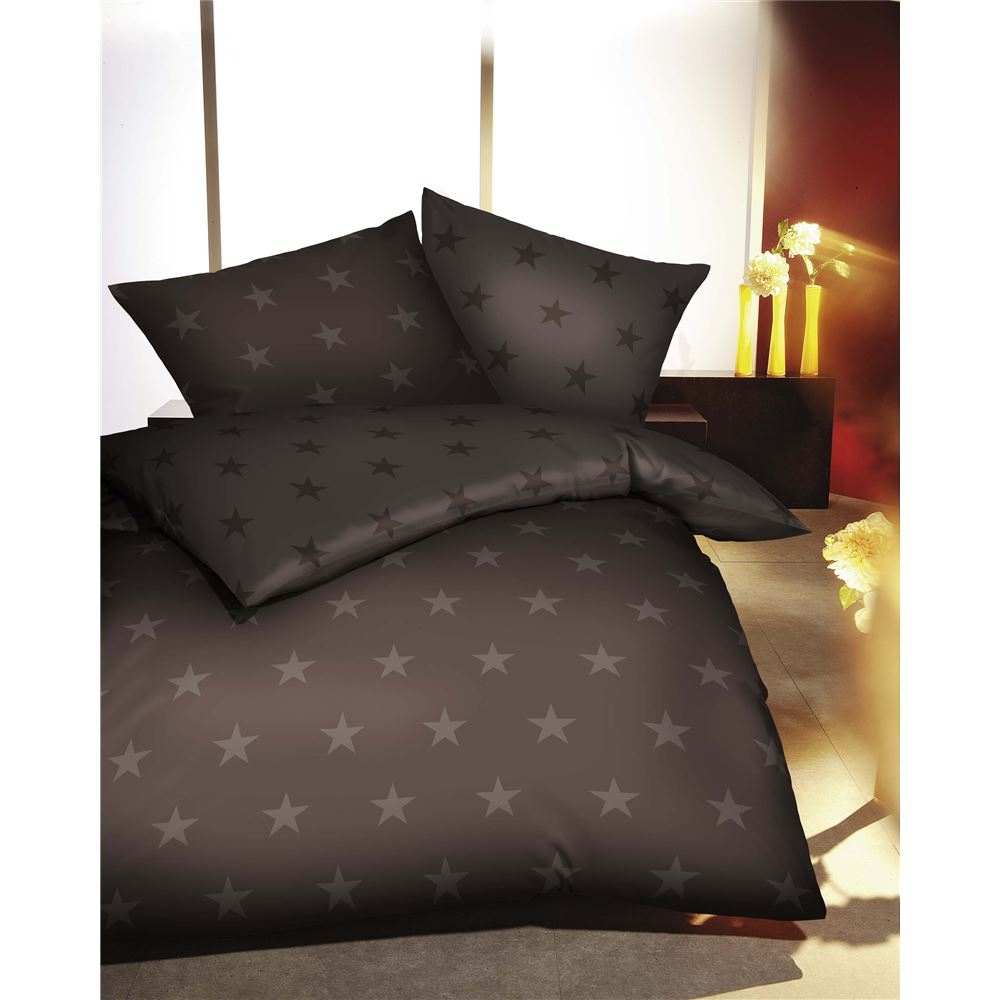 Mako Satin Bettwäsche Motiv Sterne braun