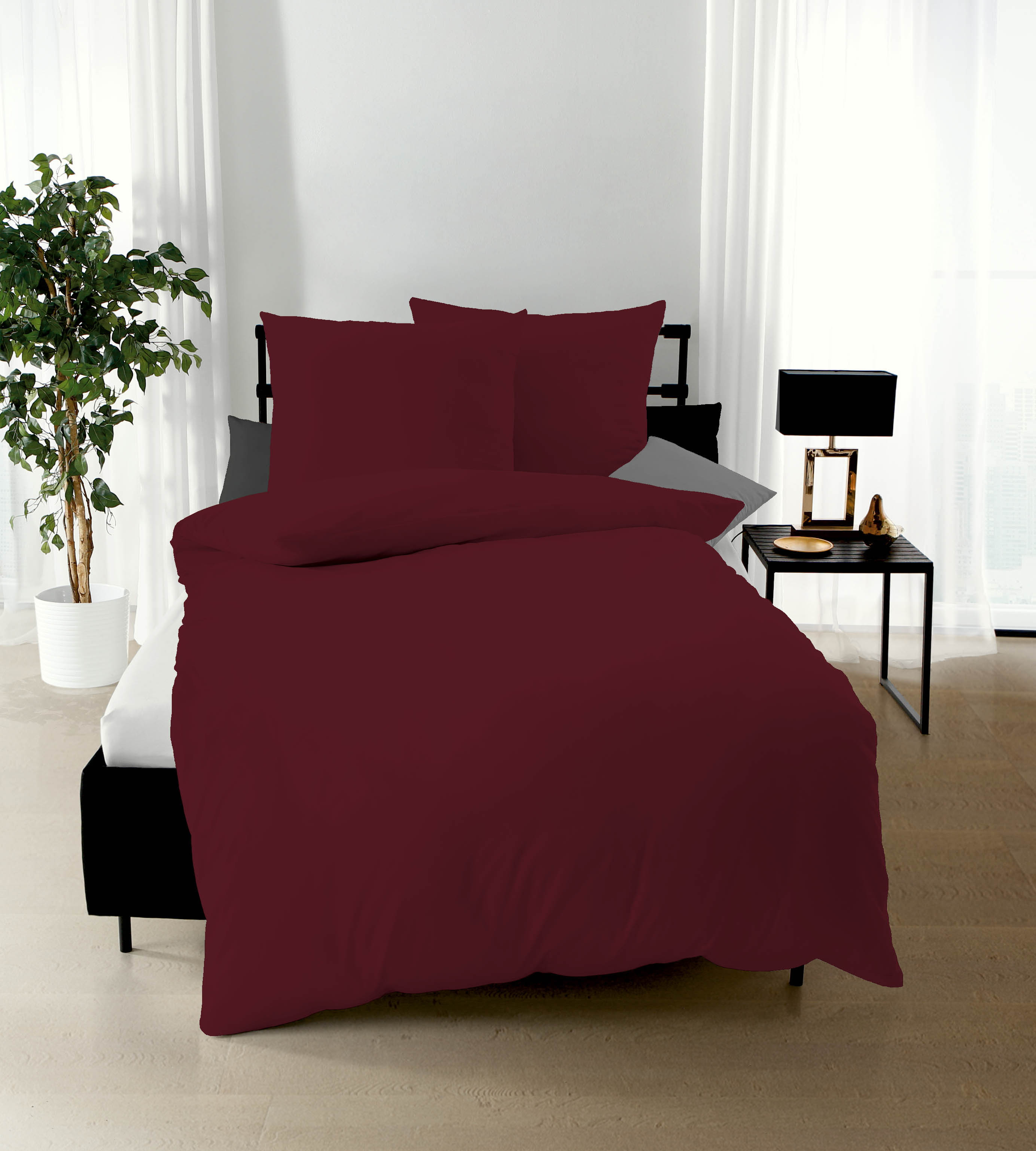 3000-Uni-Satin-612-burgund-Mapping Mako Satin Bettwäsche burgund