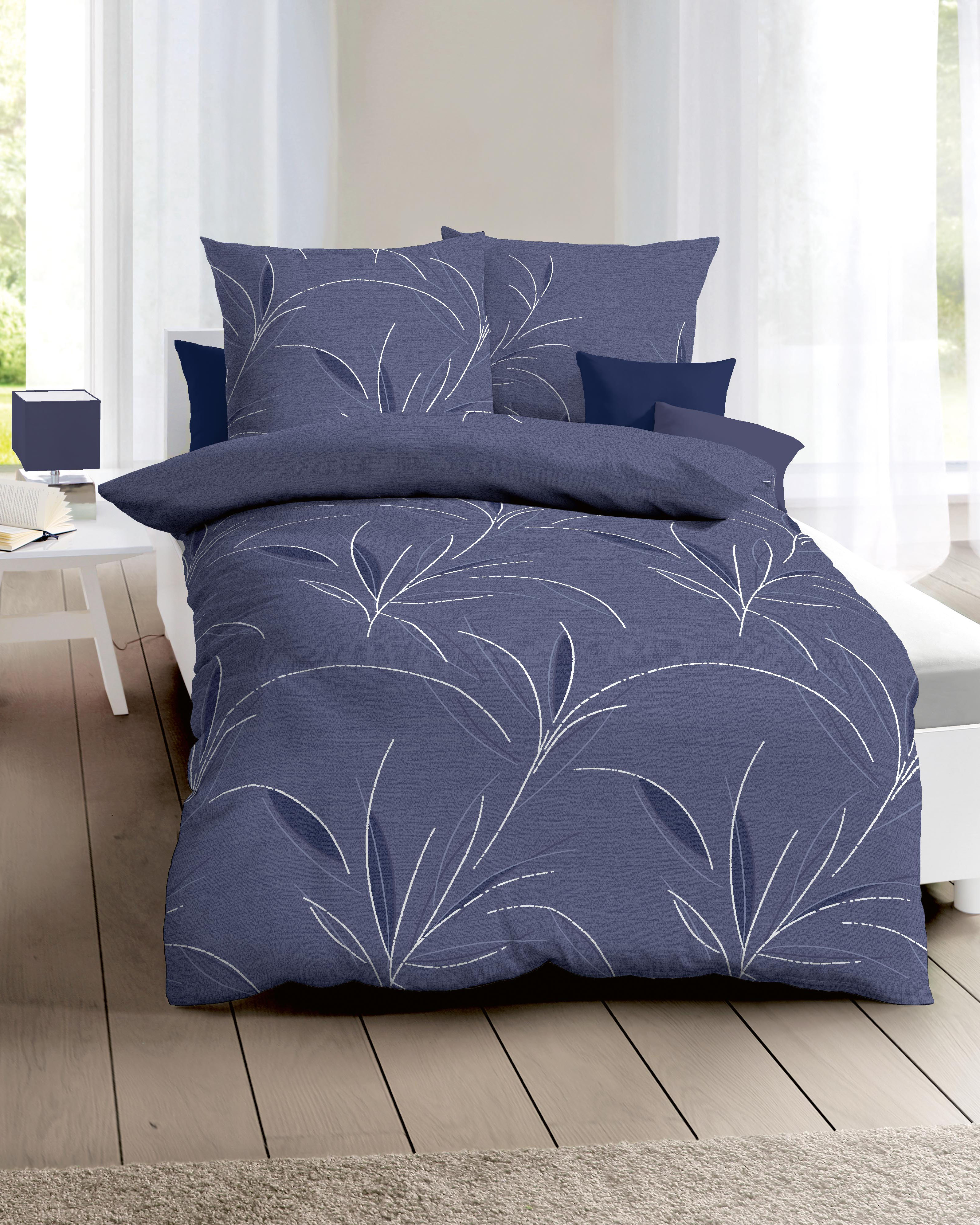 Mako Satin Bettwäsche 576 blau mit floralem Muster