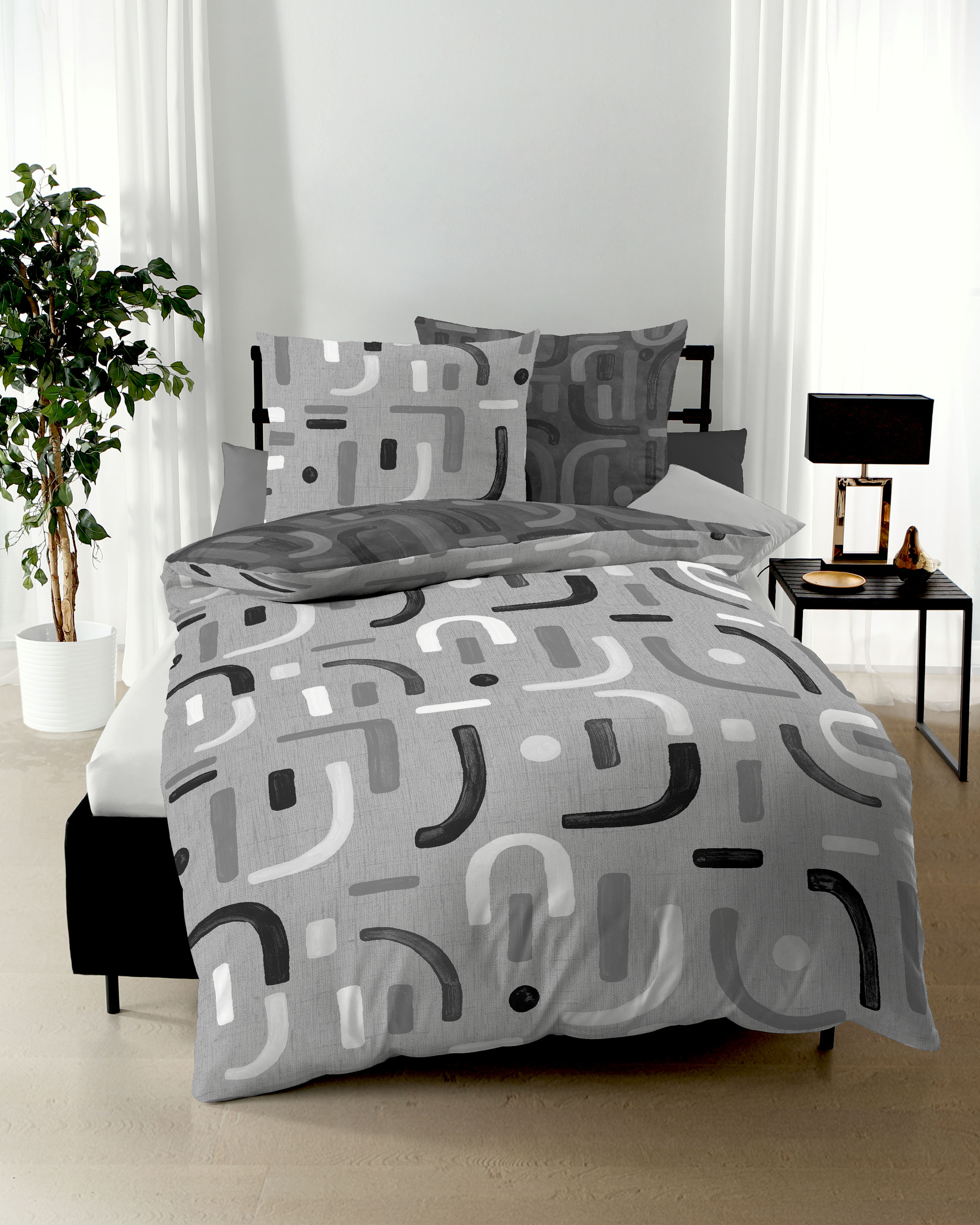 Biber Bettwäsche mit Allover Print 505 grau