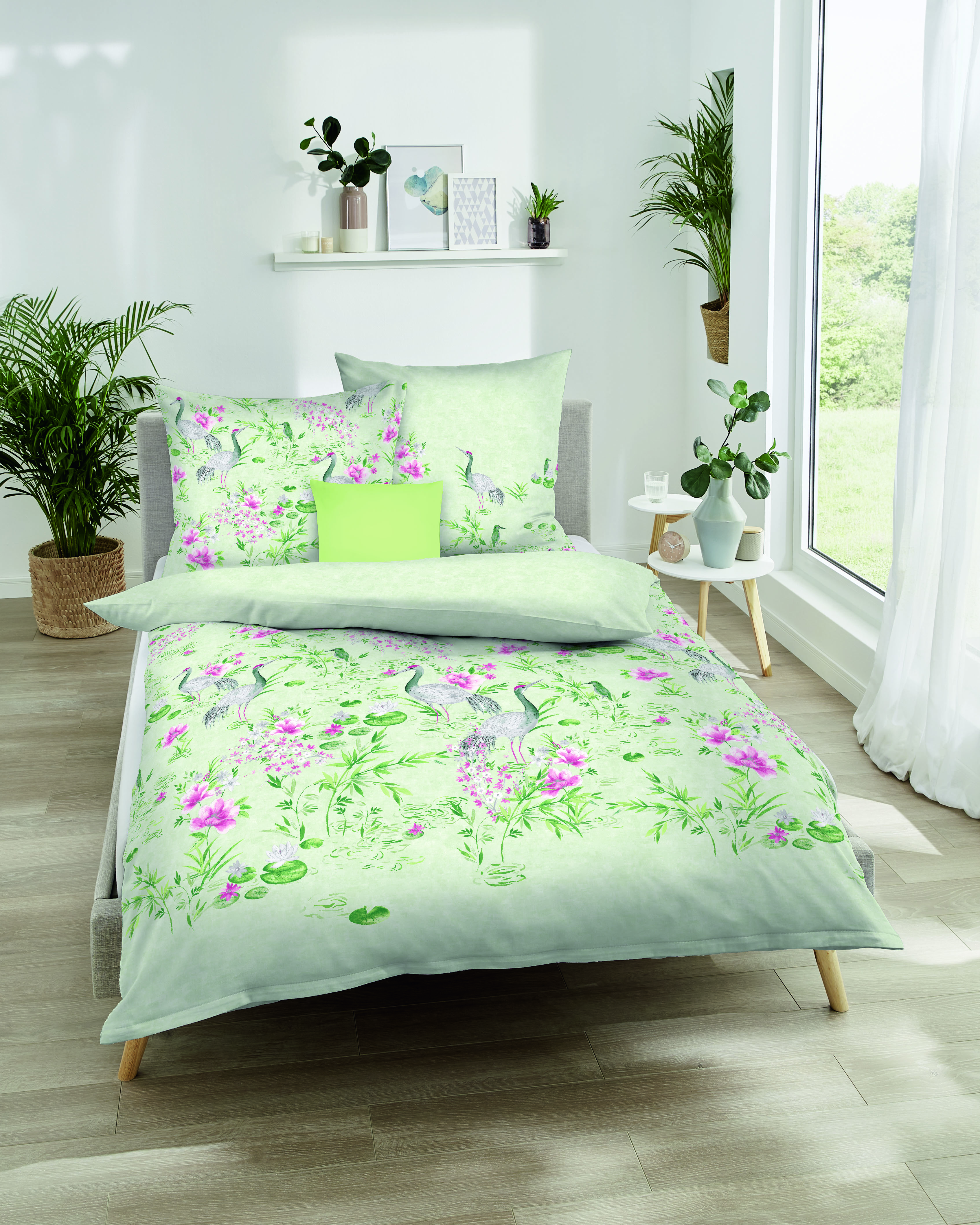 Mako Satin Bettwäsche lind-grün