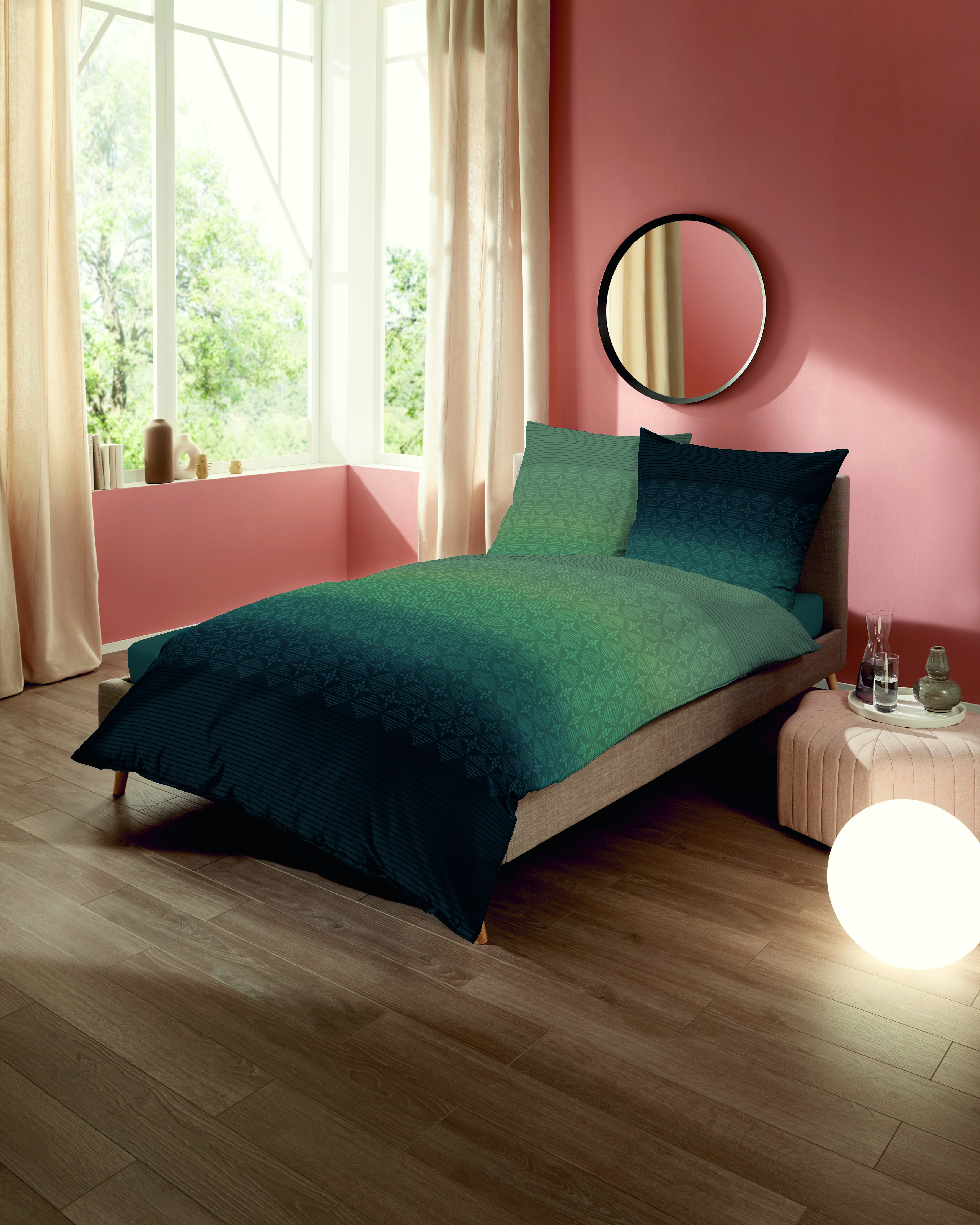 Mako Satin Bettwäsche mit Grafik-Muster in Smaragd-Grün