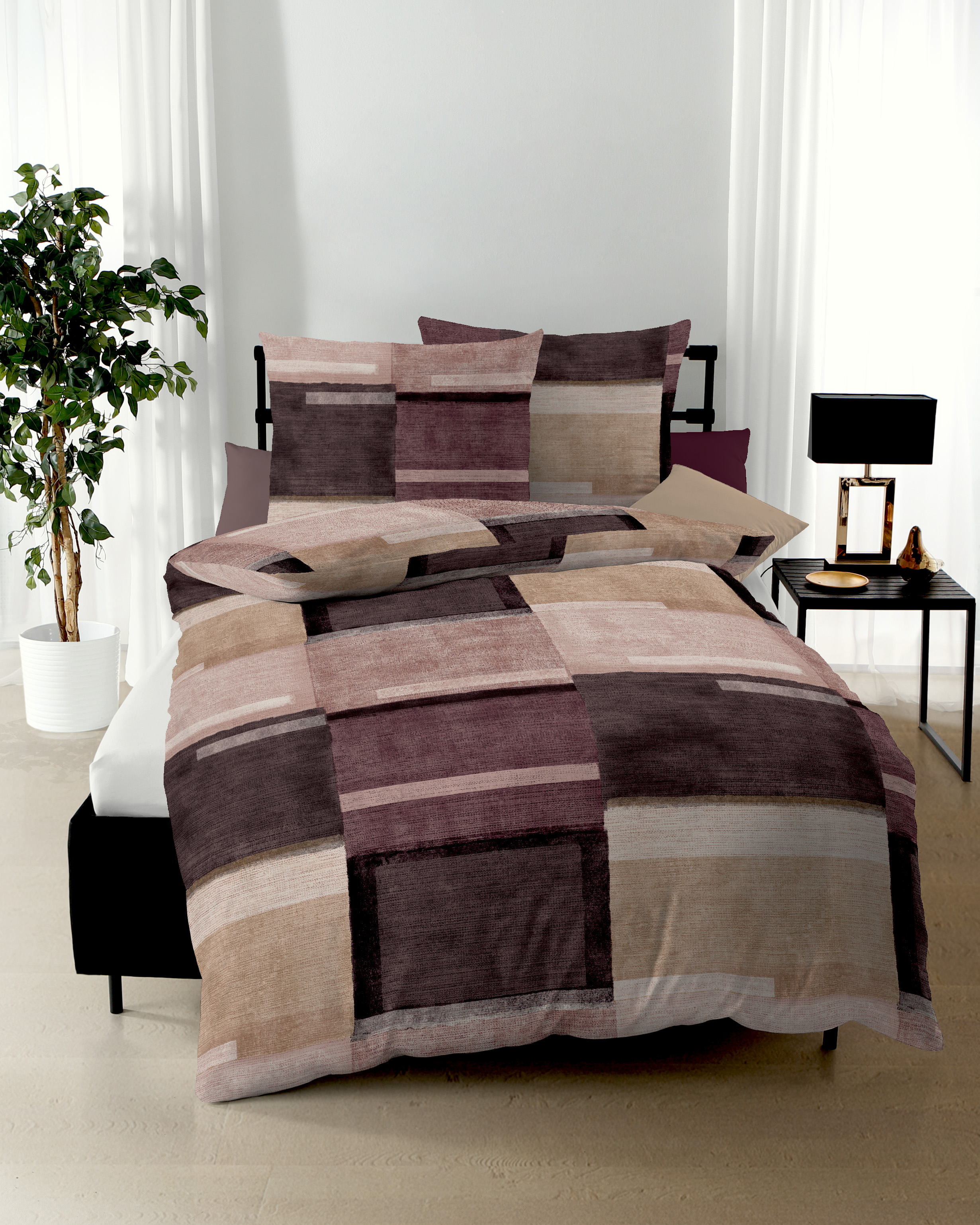 Dessin-379-Status-Colorit-55-aubergine-Mapping Biber Bettwäsche aubergine