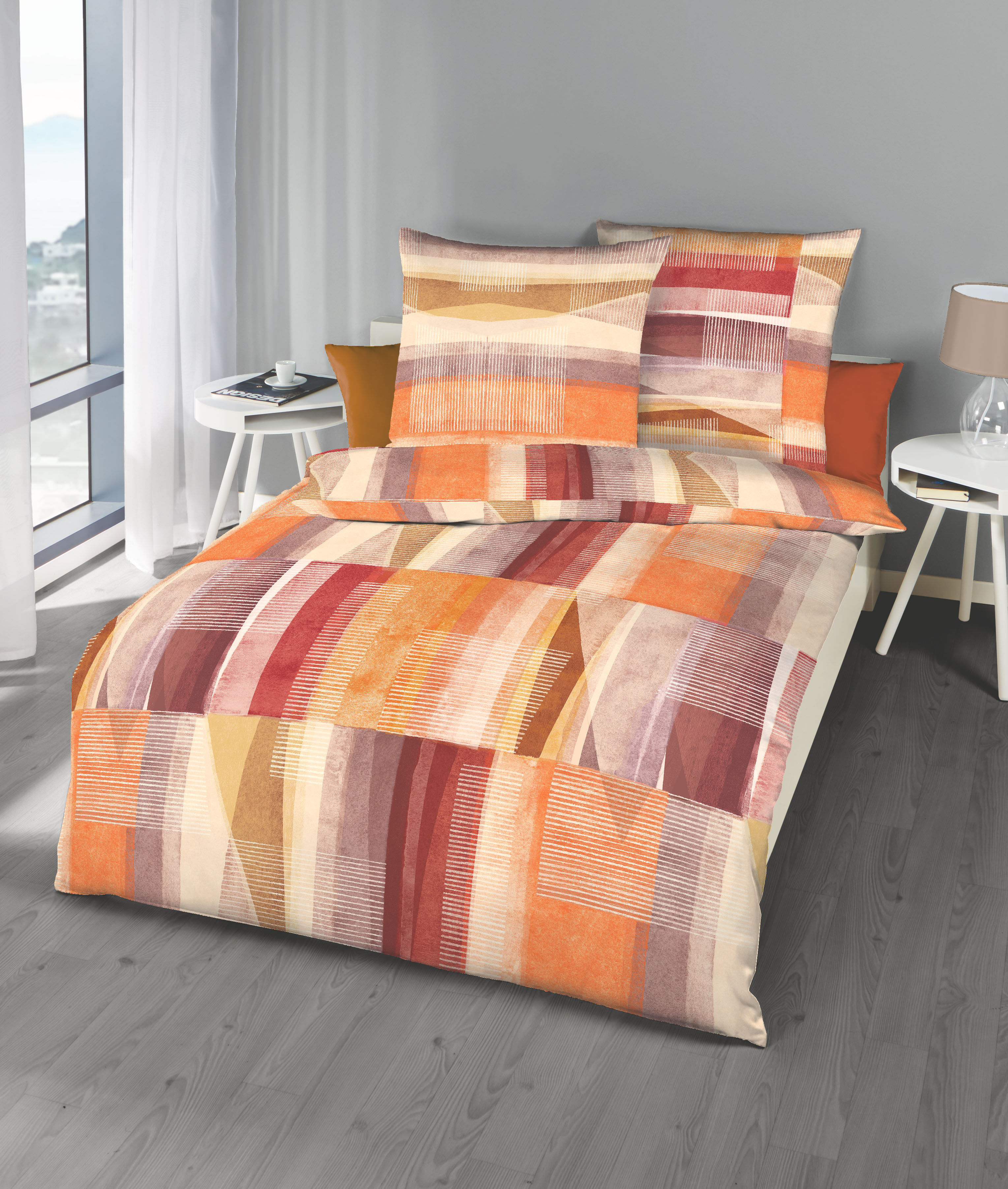 Mako Satin Bettwäsche mit Grafik-Muster in Terra-Rot