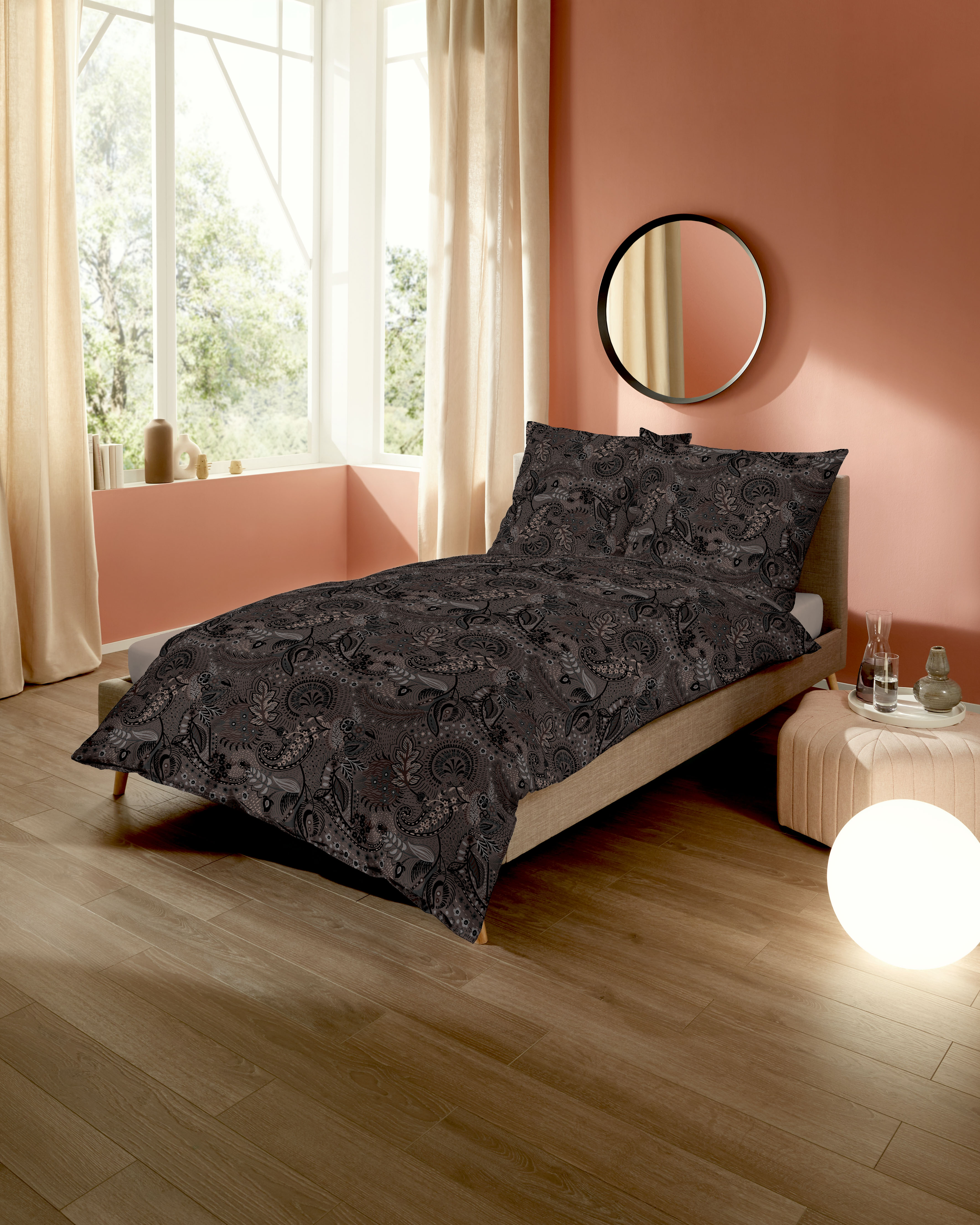 Biber Bettwäsche mit Allover Paisley-Muster A502 kaffee-braun