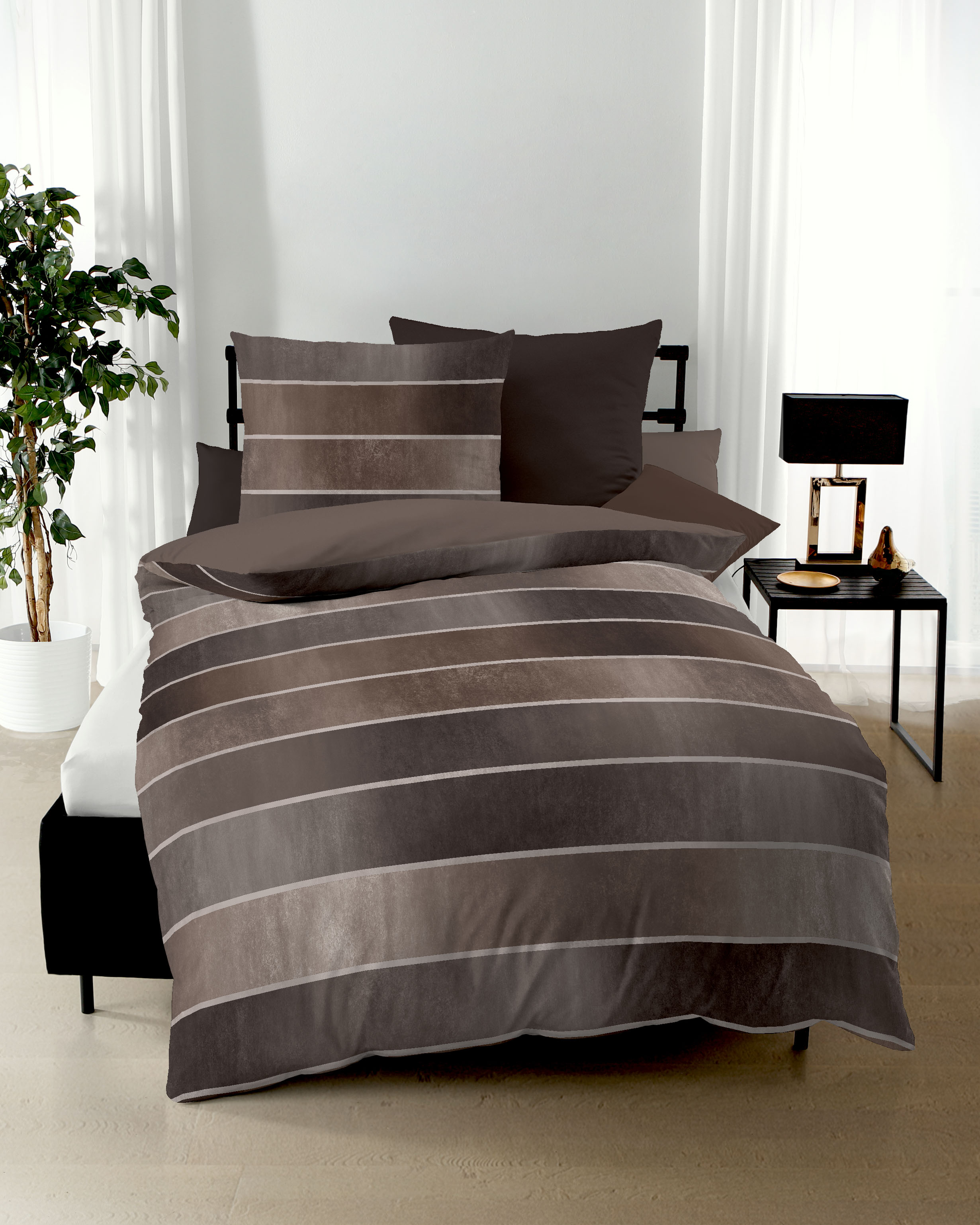 Biber Bettwäsche 255 Streifen kaffee-braun