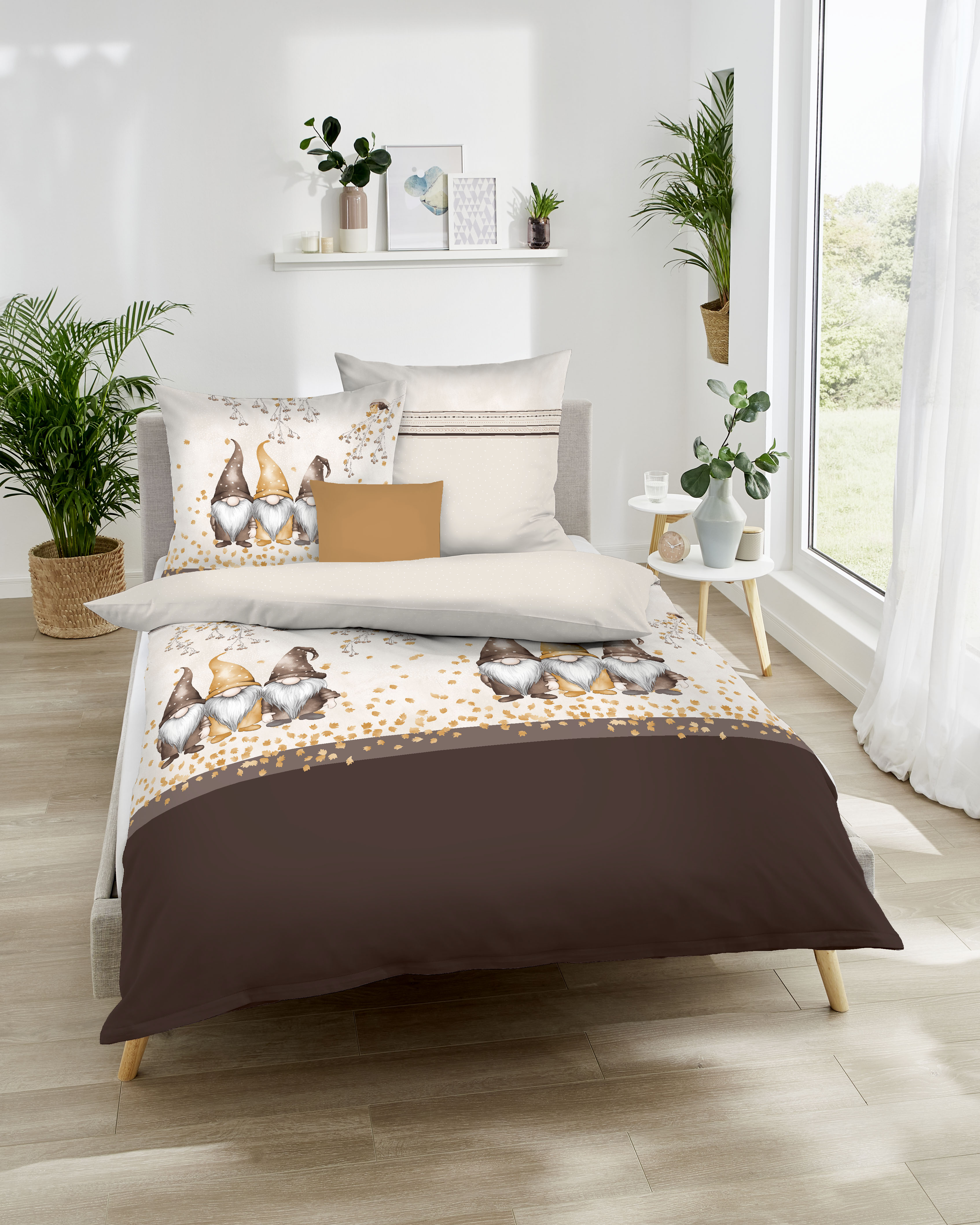 Biber Bettwäsche mit Wichtel-Motiv 423 braun