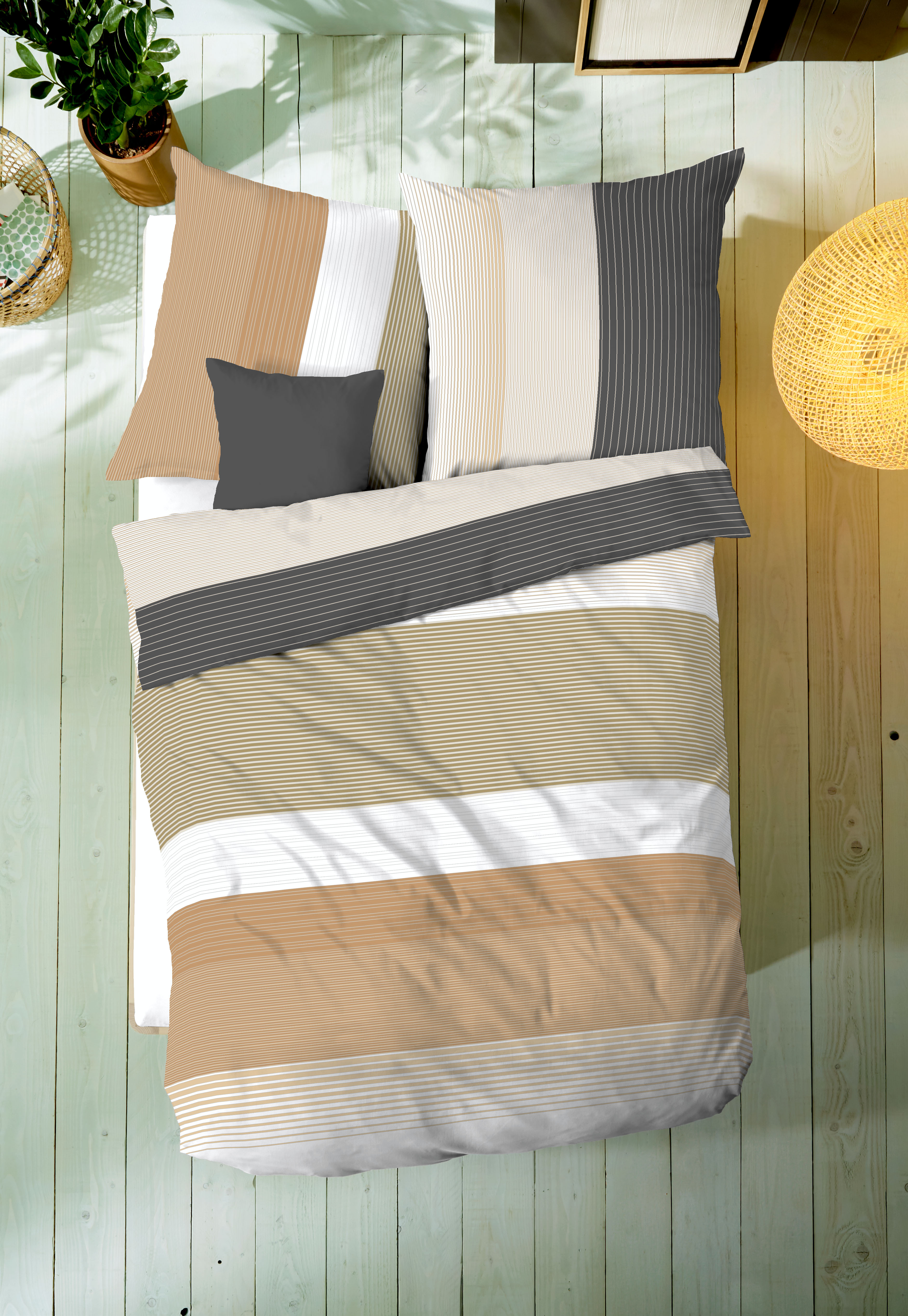 Mako Satin Bettwäsche mit Streifen-Muster in Amber