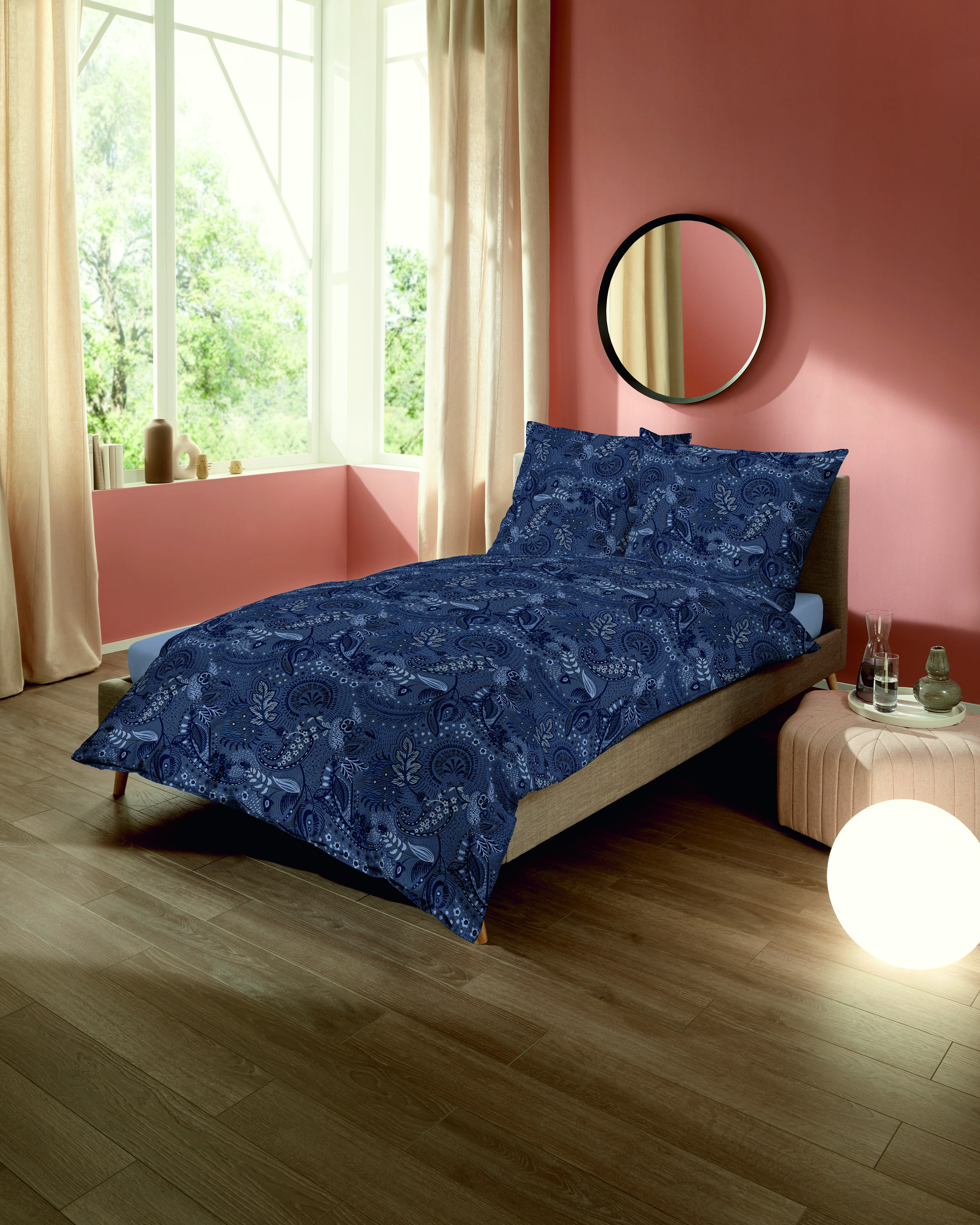 Biber Bettwäsche mit Allover Paisley-Muster A502 saphir-blau