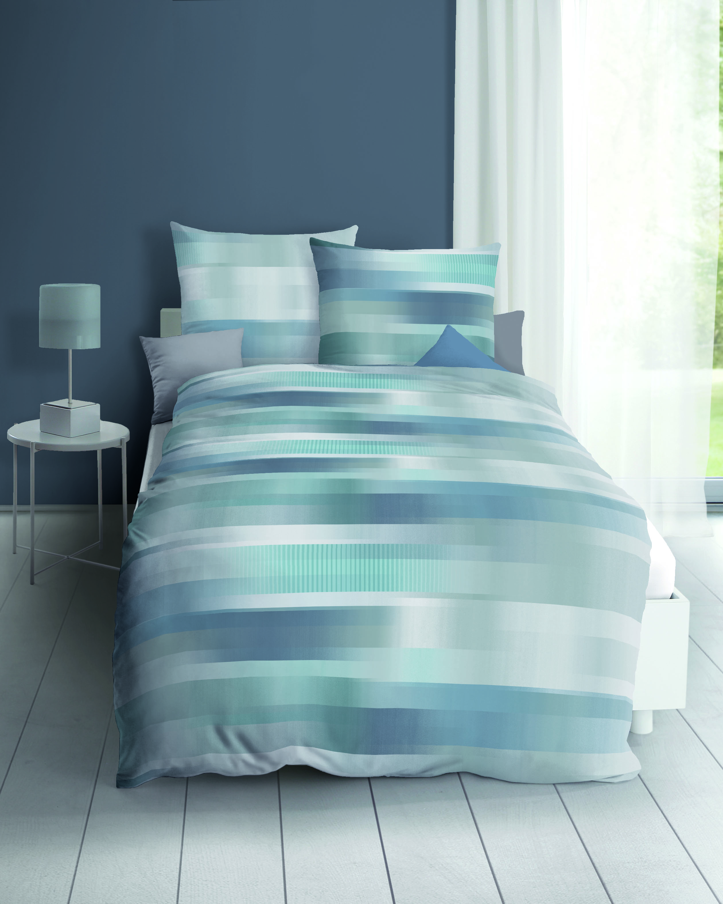 Mako Satin Bettwäsche mit Streifen-Muster in Türkis