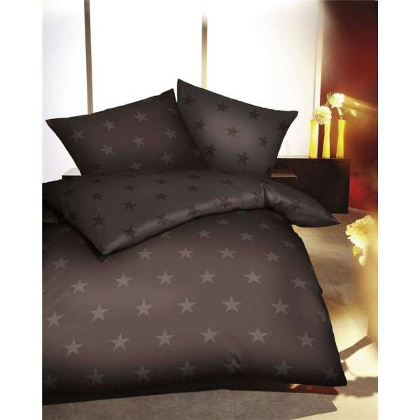 Mako Satin Bettwäsche Motiv Sterne braun Mako Satin Bettwäsche Motiv Sterne braun
