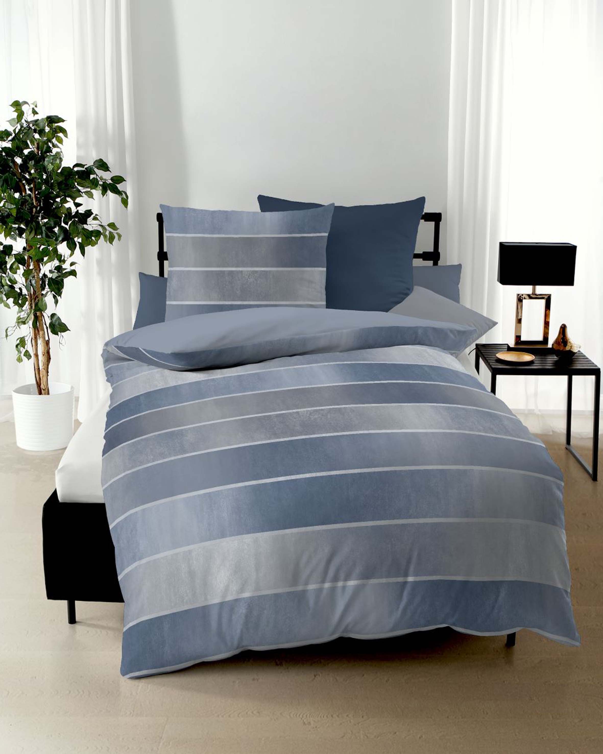 Casabel Streifen Bettwäsche-Set – Mako-Satin, 100% Baumwolle, 220er Fadenzahl – Minzgrün, Mit Reißverschluss