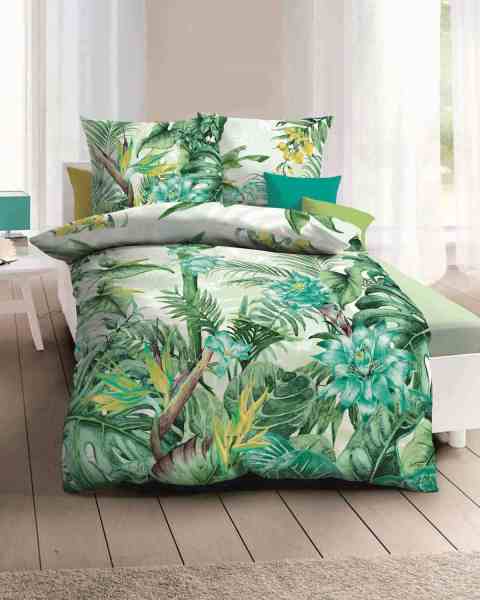 Mako Satin Bettwasche Im Floralen Design 937 Jade