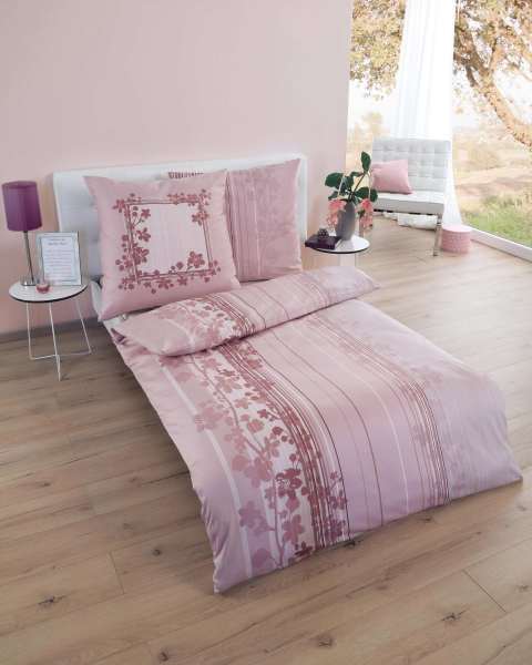 Mako Satin Bettwäsche rosenholz mit Blumen Muster Mako Satin Bettwäsche rosenholz mit Blumen Muster