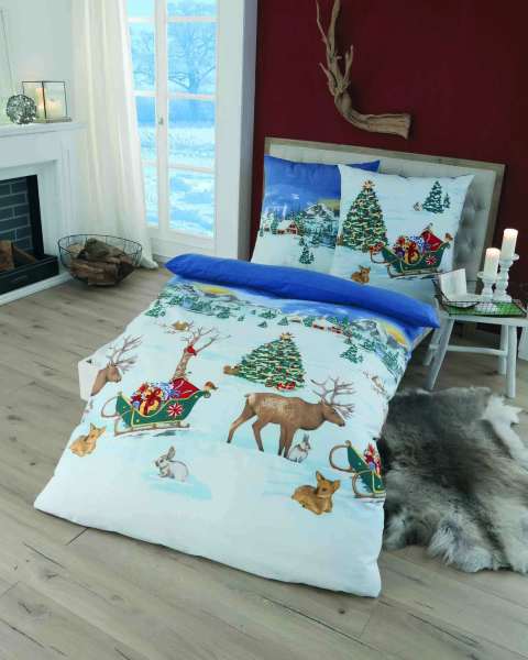 Biber Bettwäsche blau Weihnachten Biber Bettwäsche blau Weihnachten