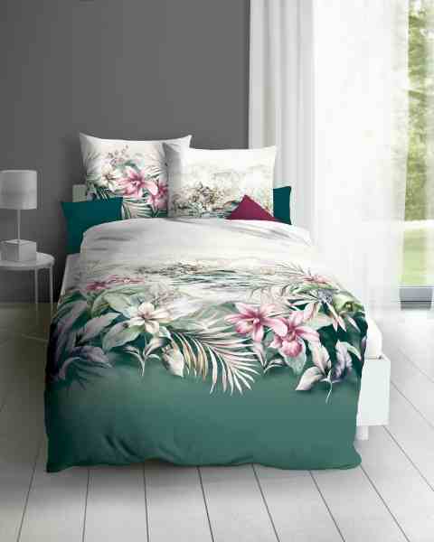 Mako Satin Bettwasche Mit Blumen Muster 036 Smaragd Gunstig Kaufen