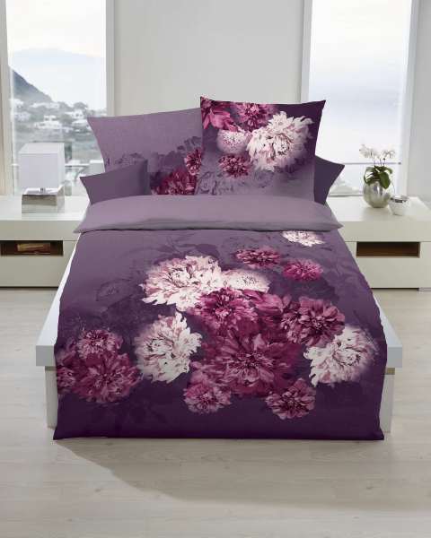 Biber Bettwäsche Blumen Motiv violett Biber Bettwäsche Blumen Motiv violett
