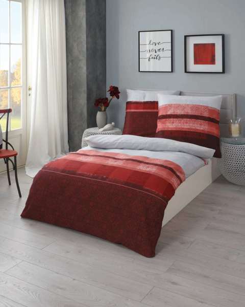 Mako Satin Bettwäsche Streifen Karo 840 bordeaux Mako Satin Bettwäsche Streifen Karo 840 bordeaux