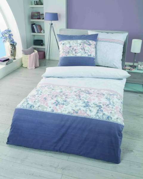 Biber Bettwäsche Blumen Motiv violett Biber Bettwäsche Blumen Motiv violett