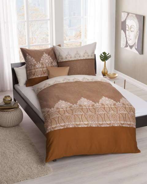 Mako Satin Bettwäsche 839 ocker braun Mako Satin Bettwäsche 839 ocker braun