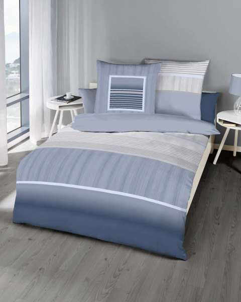 Mako Satin Bettwäsche hellblau und grau Mako Satin Bettwäsche hellblau und grau